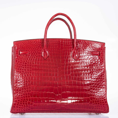 Hermès Birkin 40 Red Braise Porosus Crocodile Palladium Hardware
