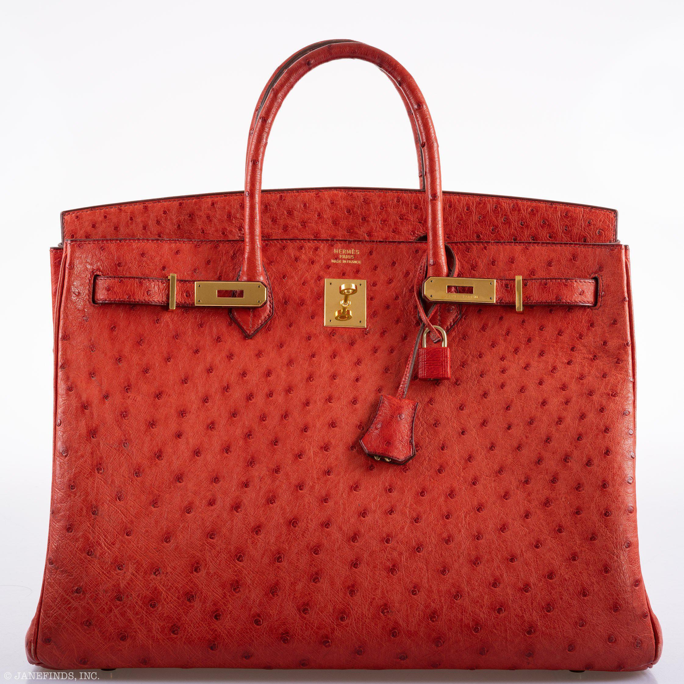 Hermès Birkin 40 Rouge Vif Ostrich with Gold Hardware