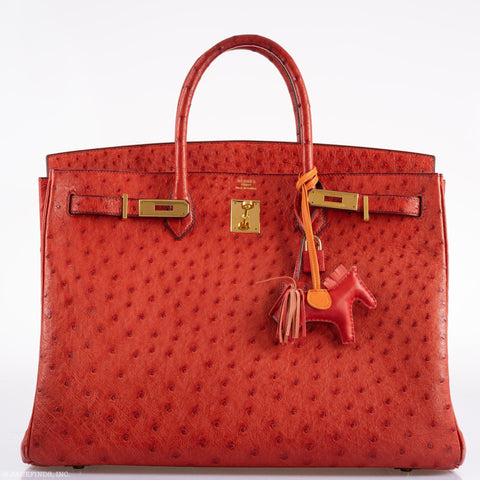 Hermès Birkin 40 Rouge Vif Ostrich with Gold Hardware