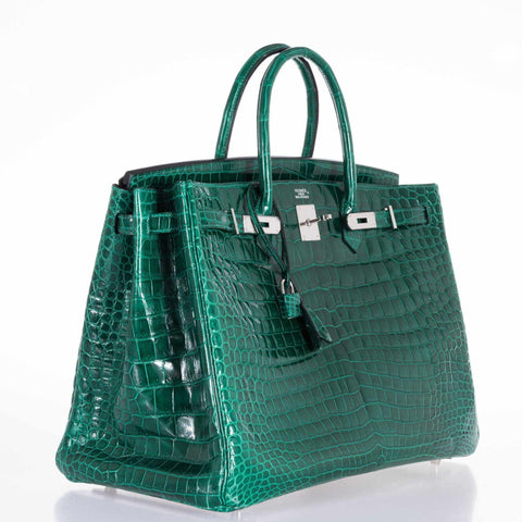 Hermès Birkin 40 Vert Emeraude (Emerald) Porosus Crocodile Palladium Hardware
