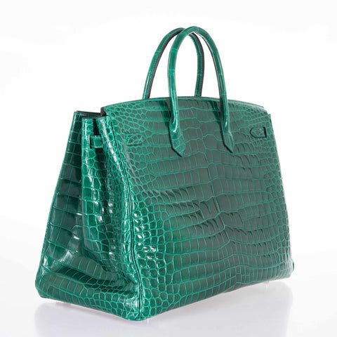 Hermès Birkin 40 Vert Emeraude (Emerald) Porosus Crocodile Palladium Hardware