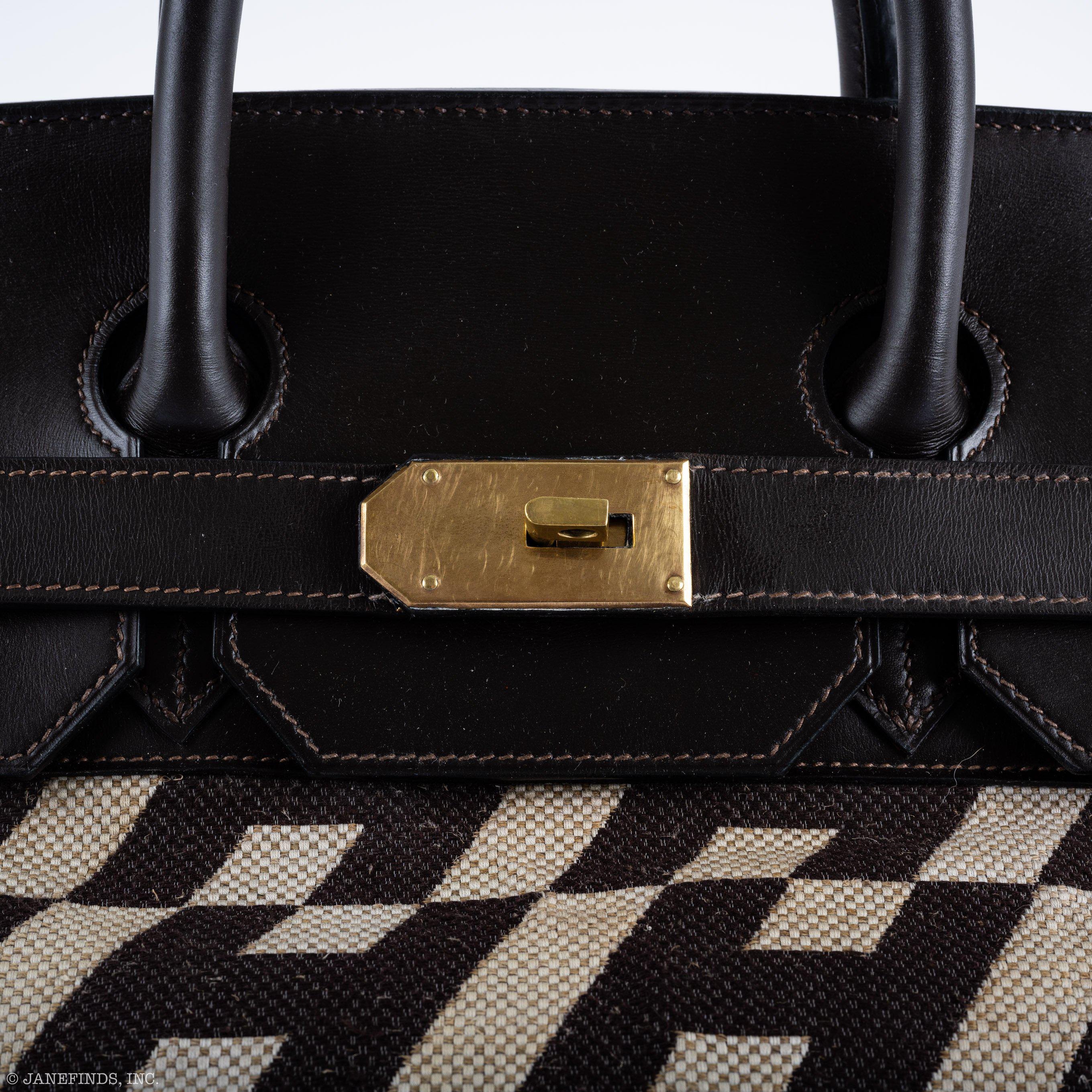 Hermès Birkin 50 HAC 1985 Ligne Ulysse Marron Fonce, Toile "H" Pattern Gilt Metal Hardware