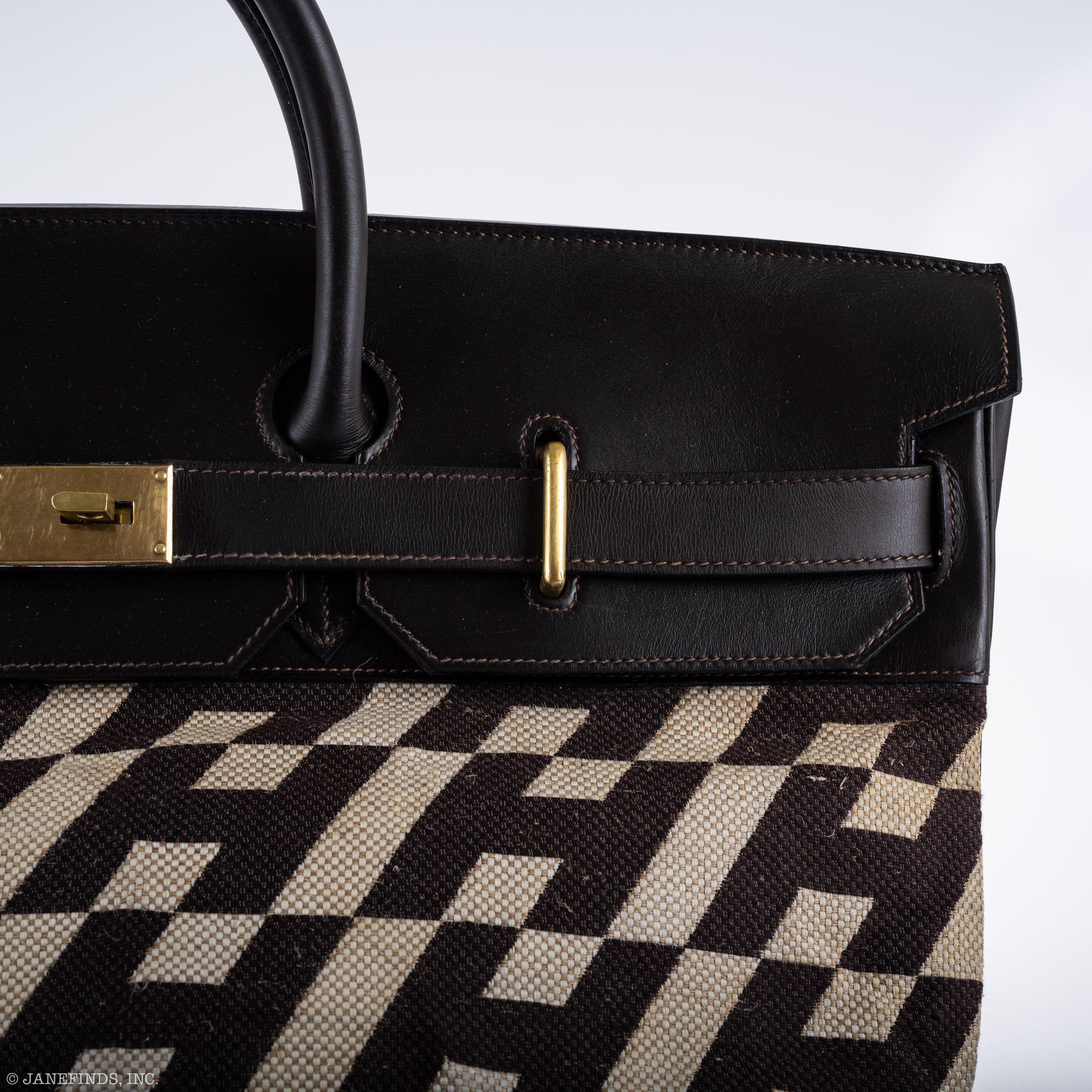 Hermès Birkin 50 HAC 1985 Ligne Ulysse Marron Fonce, Toile "H" Pattern Gilt Metal Hardware
