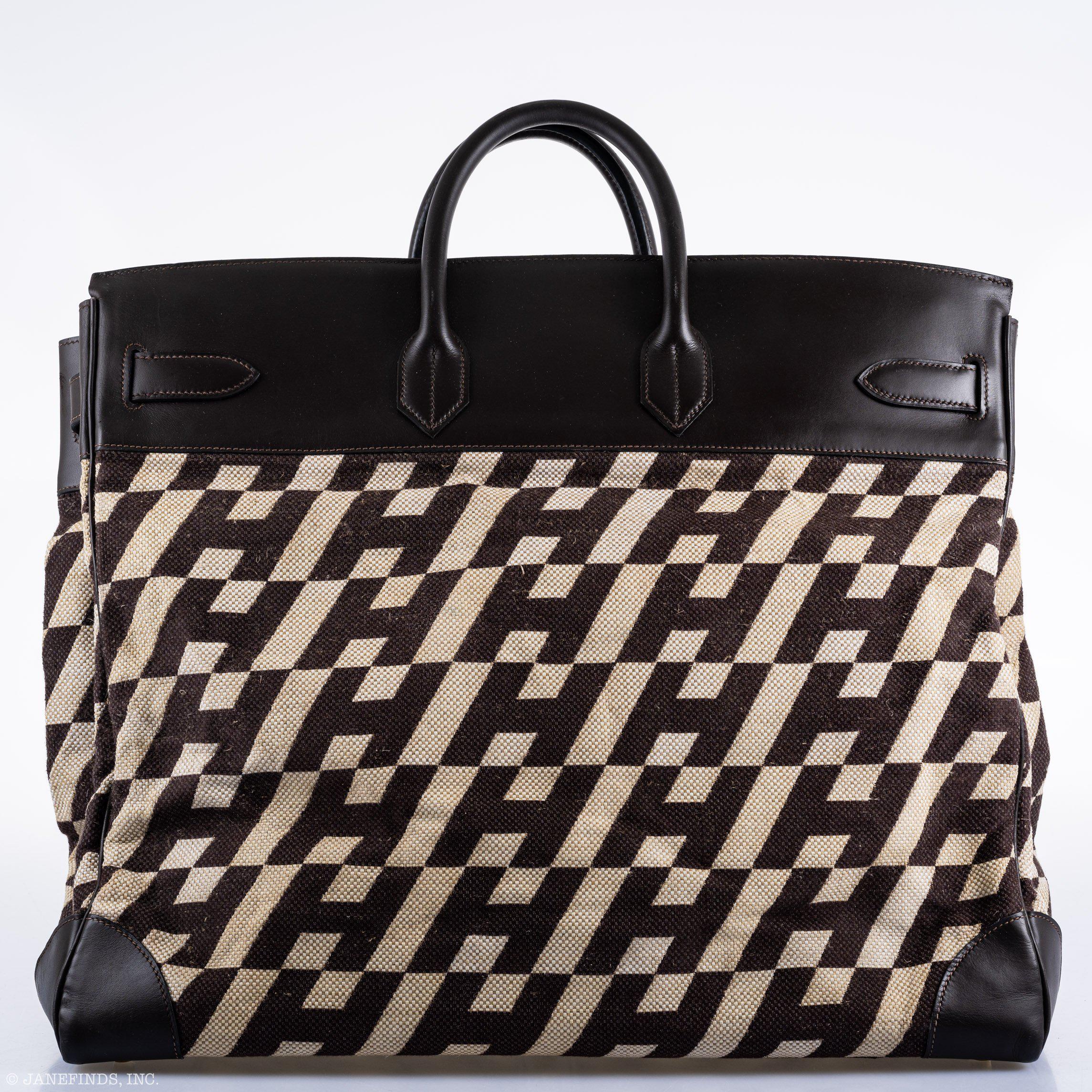 Hermès Birkin 50 HAC 1985 Ligne Ulysse Marron Fonce, Toile "H" Pattern Gilt Metal Hardware