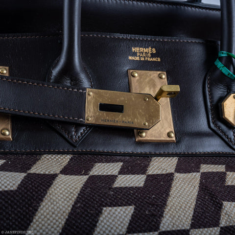Hermès Birkin 50 HAC 1985 Ligne Ulysse Marron Fonce, Toile "H" Pattern Gilt Metal Hardware