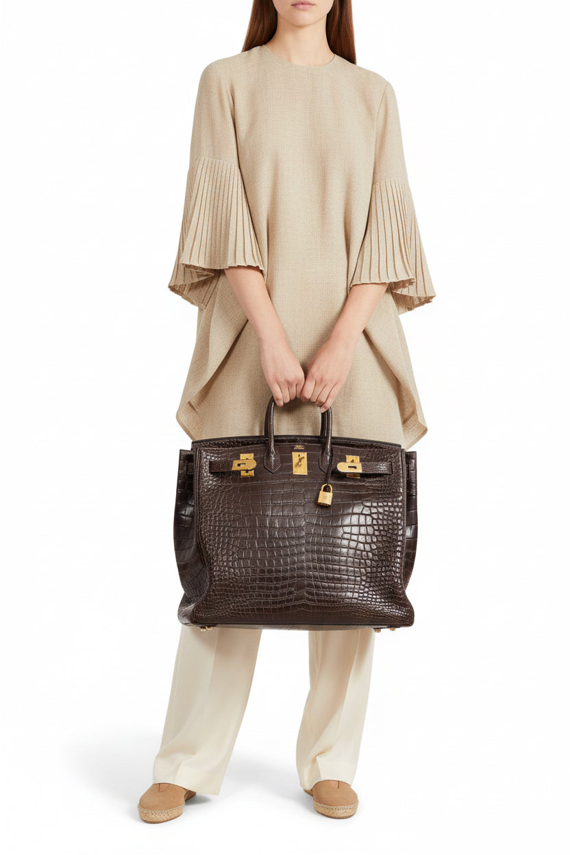 Hermès Birkin 50 HAC Ebene Porosus Crocodile Bronze Hardware