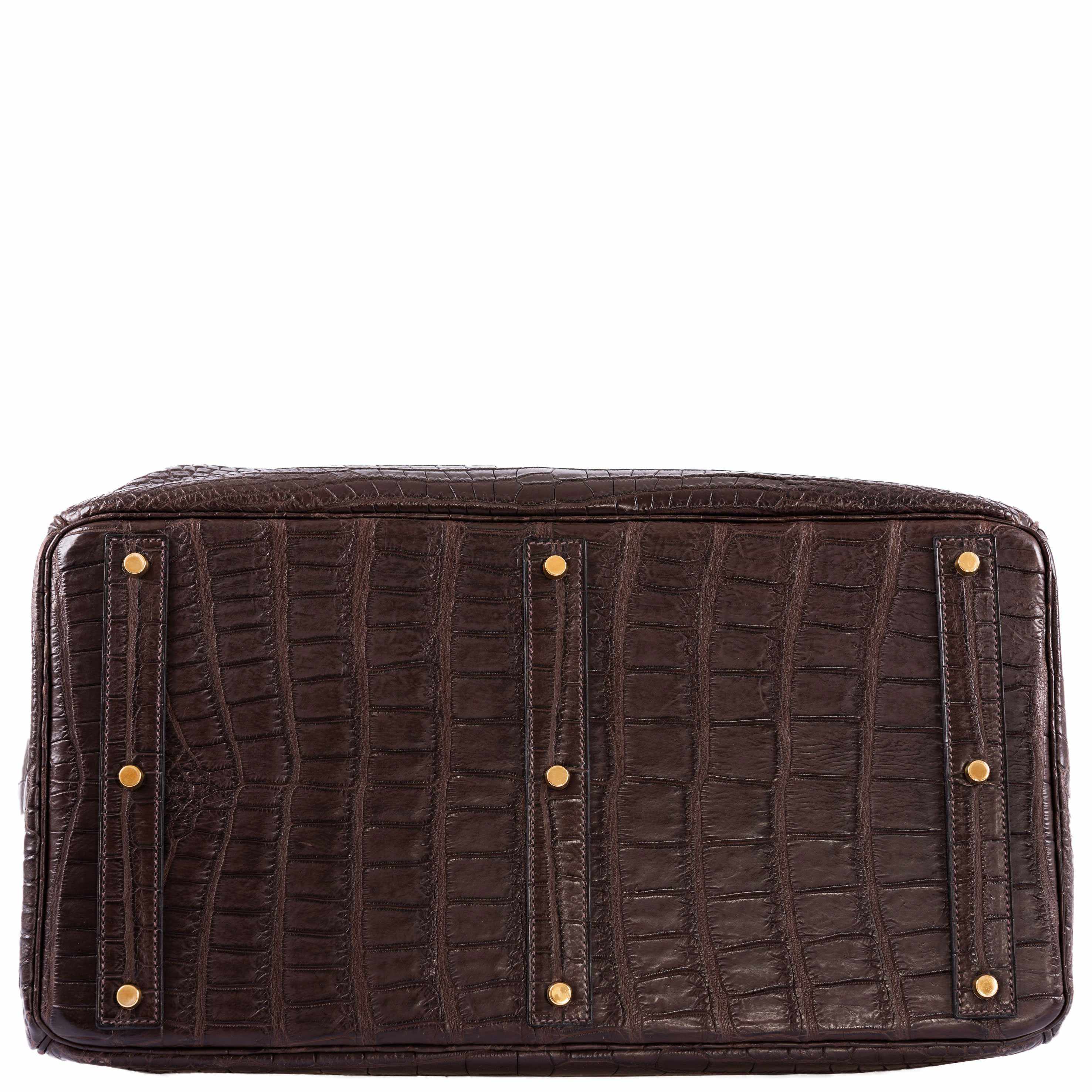 Hermès Birkin 50 HAC Ebene Porosus Crocodile Bronze Hardware