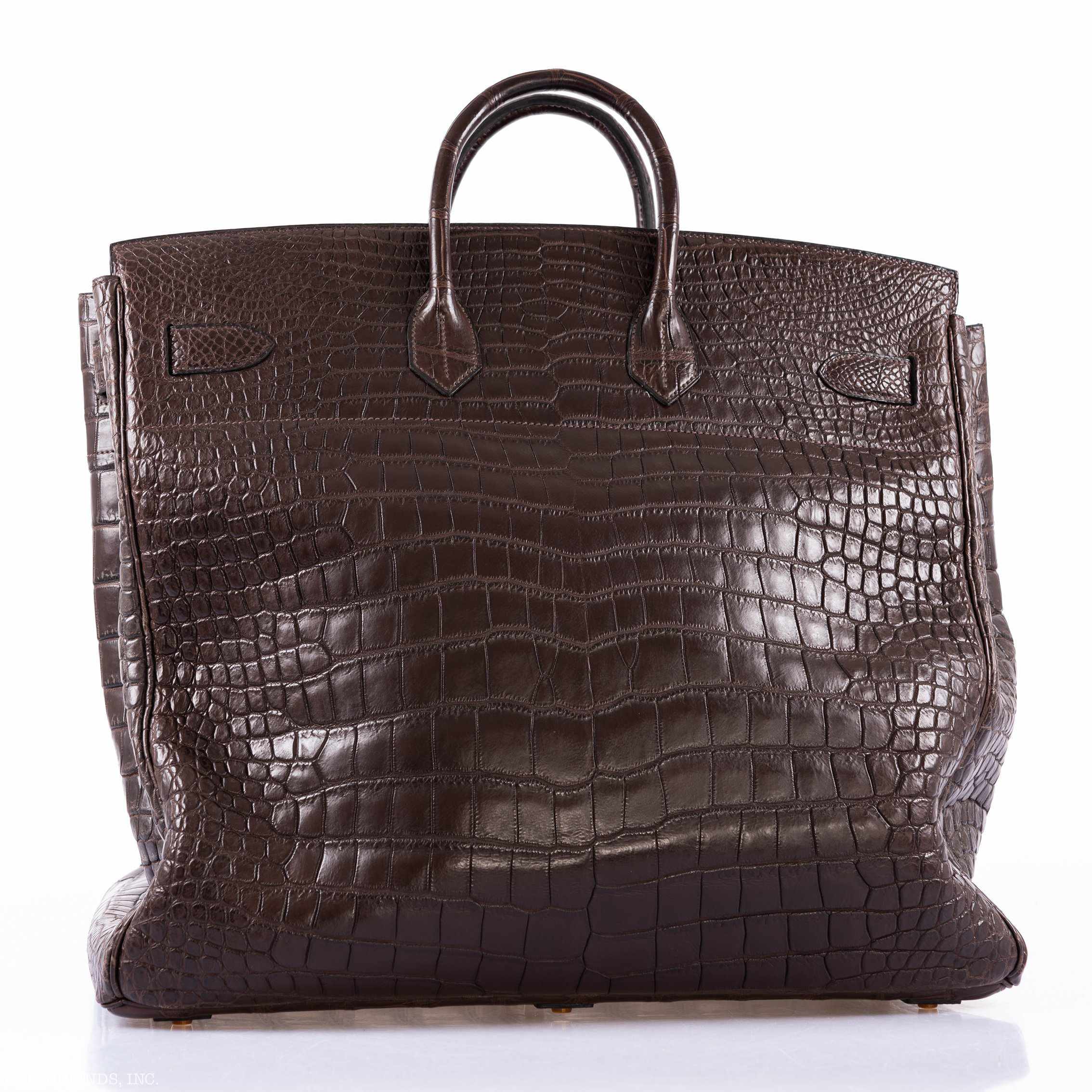 Hermès Birkin 50 HAC Ebene Porosus Crocodile Bronze Hardware