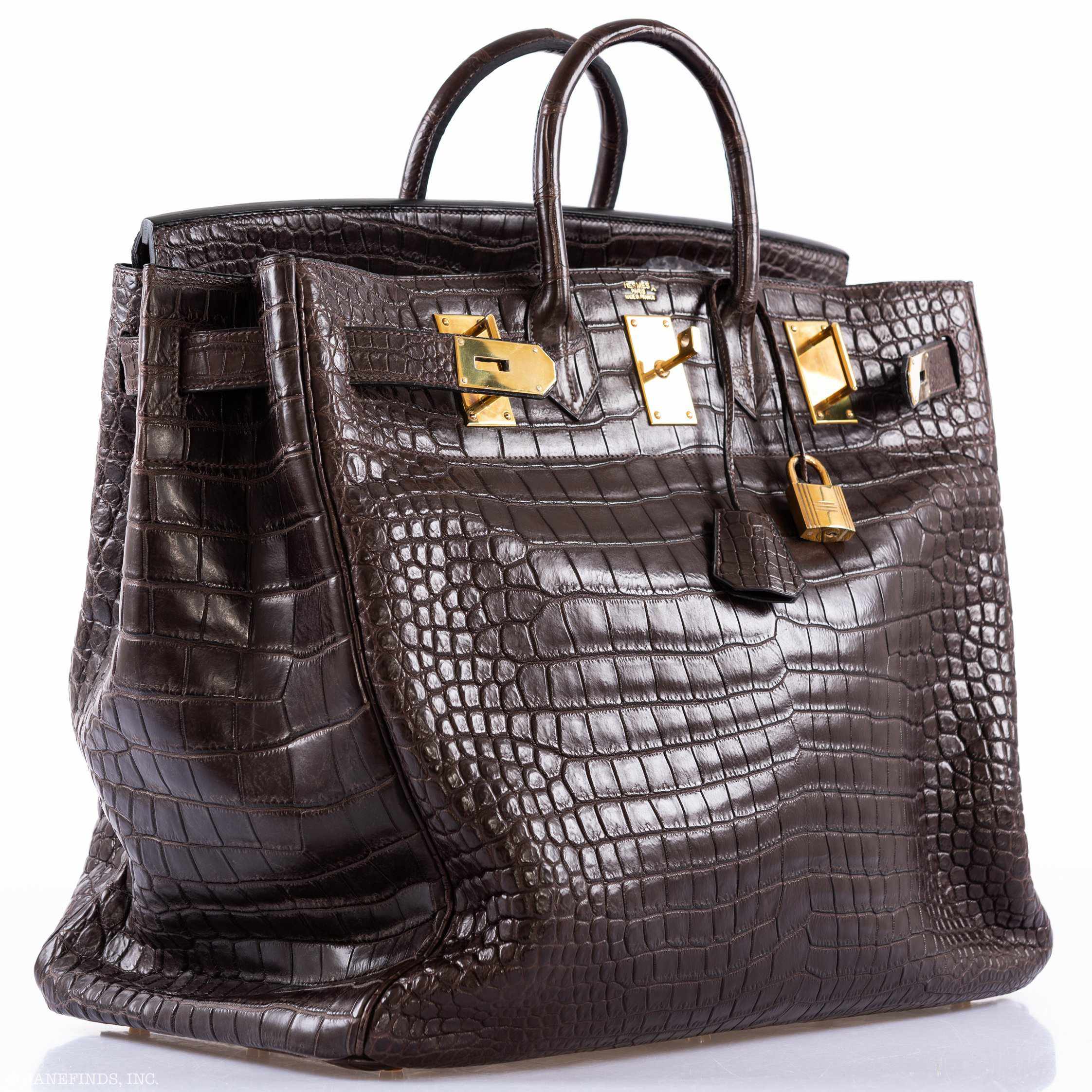 Hermès Birkin 50 HAC Ebene Porosus Crocodile Bronze Hardware