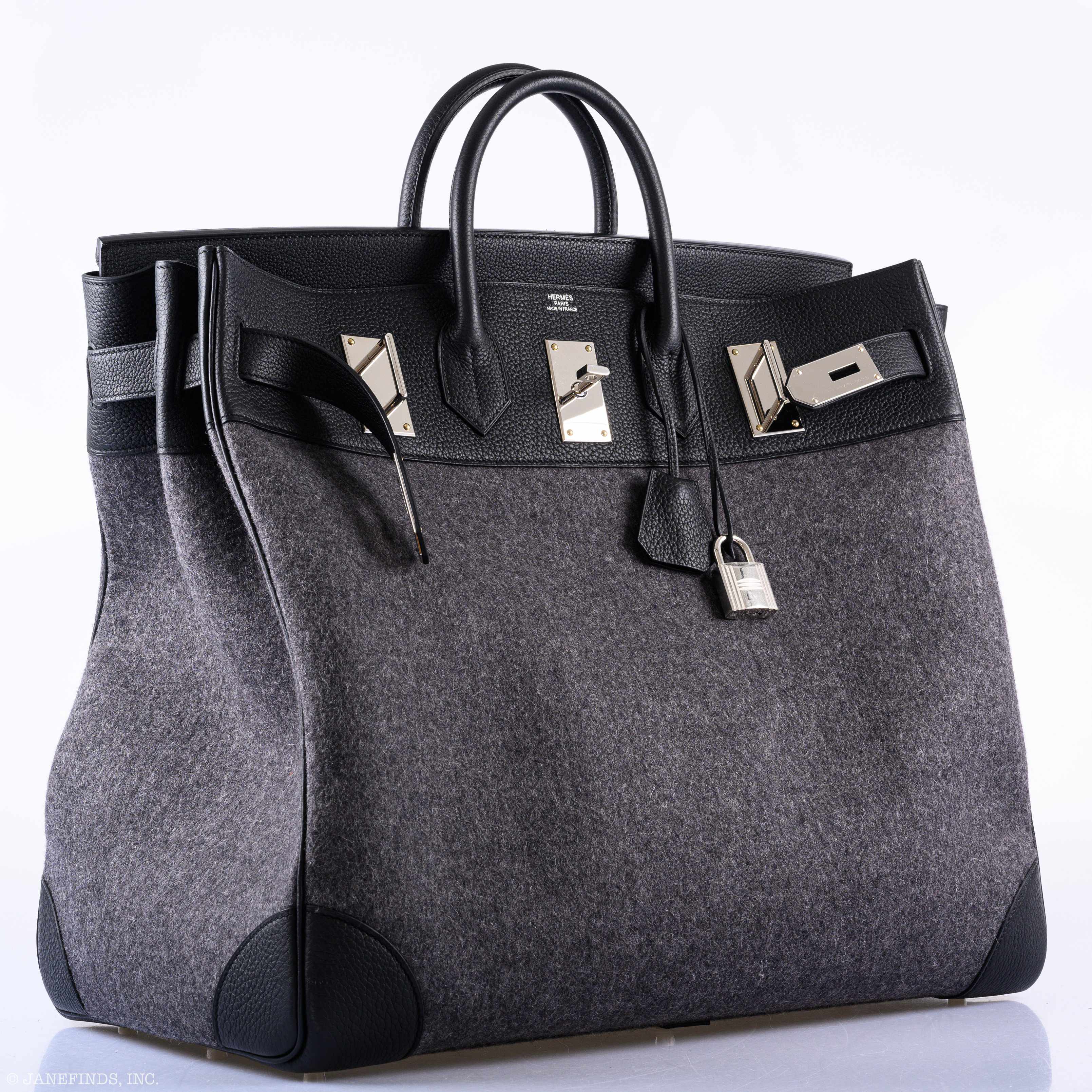 Hermès Birkin 50 HAC Gray Feutre Wool & Black Togo Leather Palladium Hardware