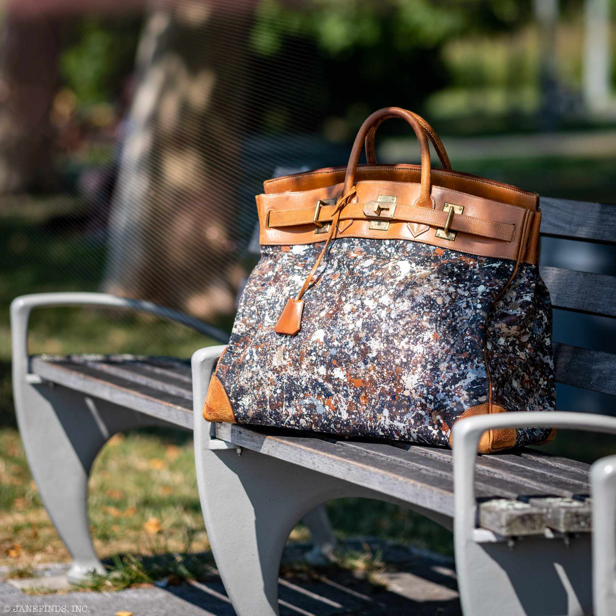Hermès Birkin 50 HAC Toile & Barenia “Jackson Pollock Splatter” Gold Hardware 1968 * JaneFinds Custom Shop