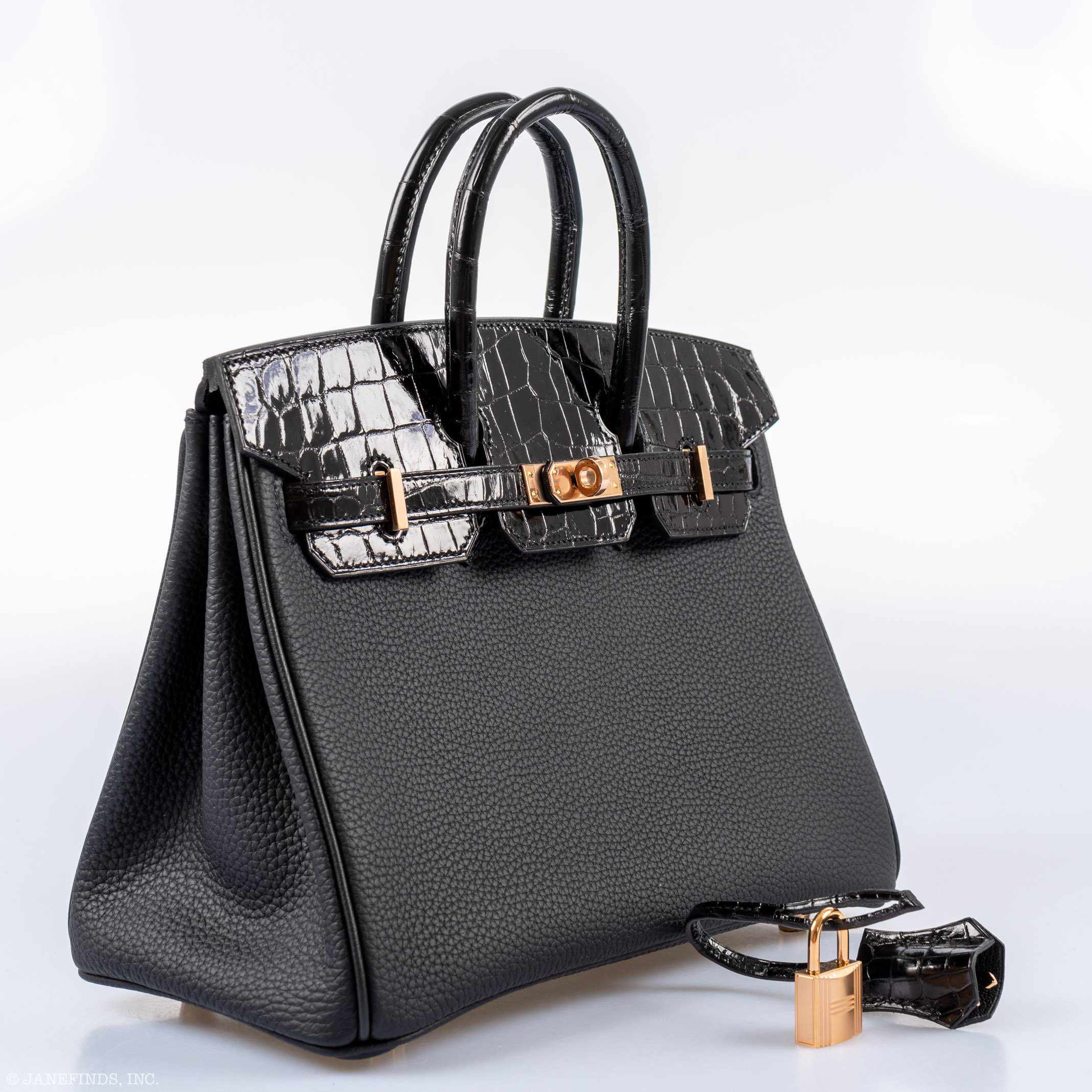 Hermès Birkin Touch 25 Black Togo & Niloticus Crocodile Rose Gold Hardware