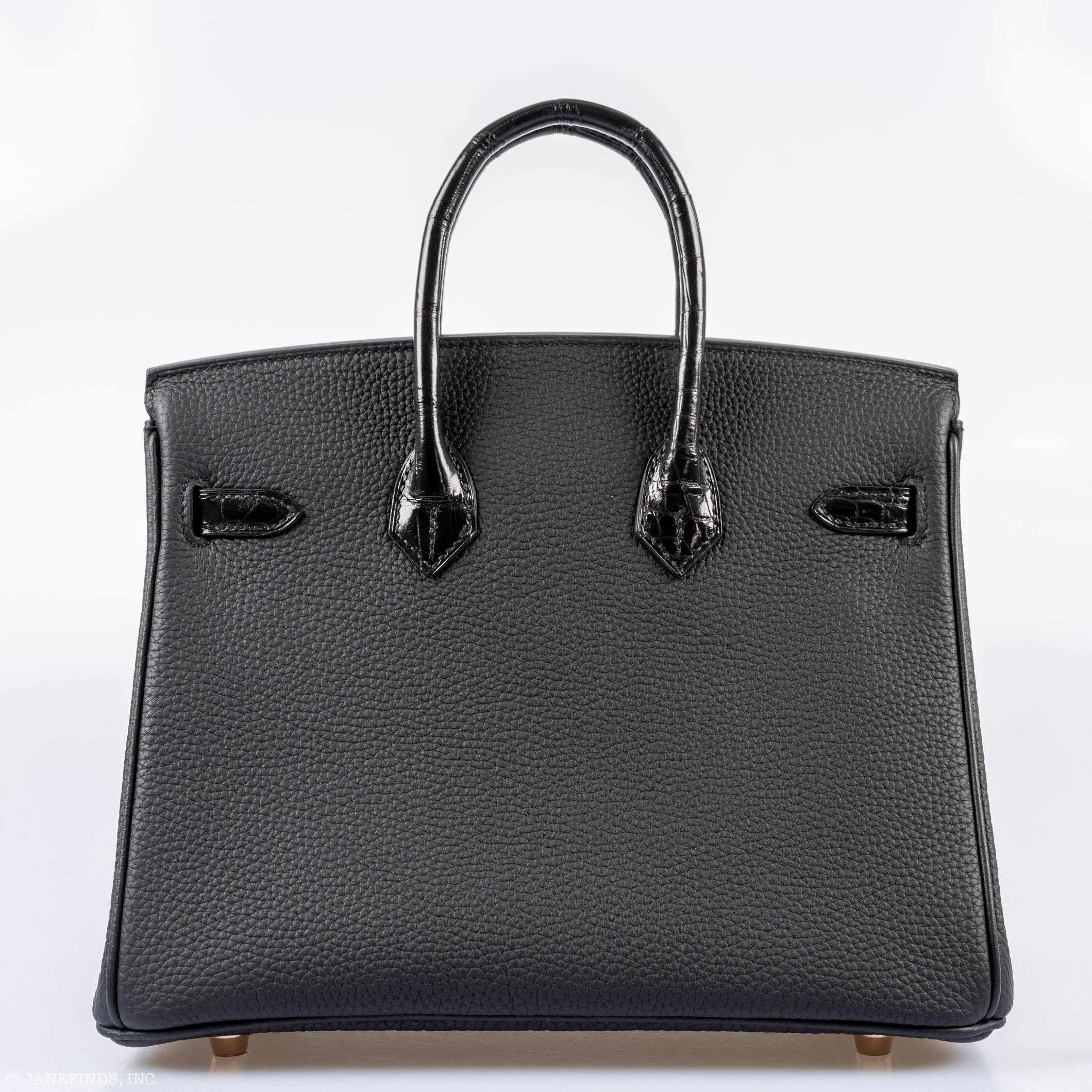 Hermès Birkin Touch 25 Black Togo & Niloticus Crocodile Rose Gold Hardware