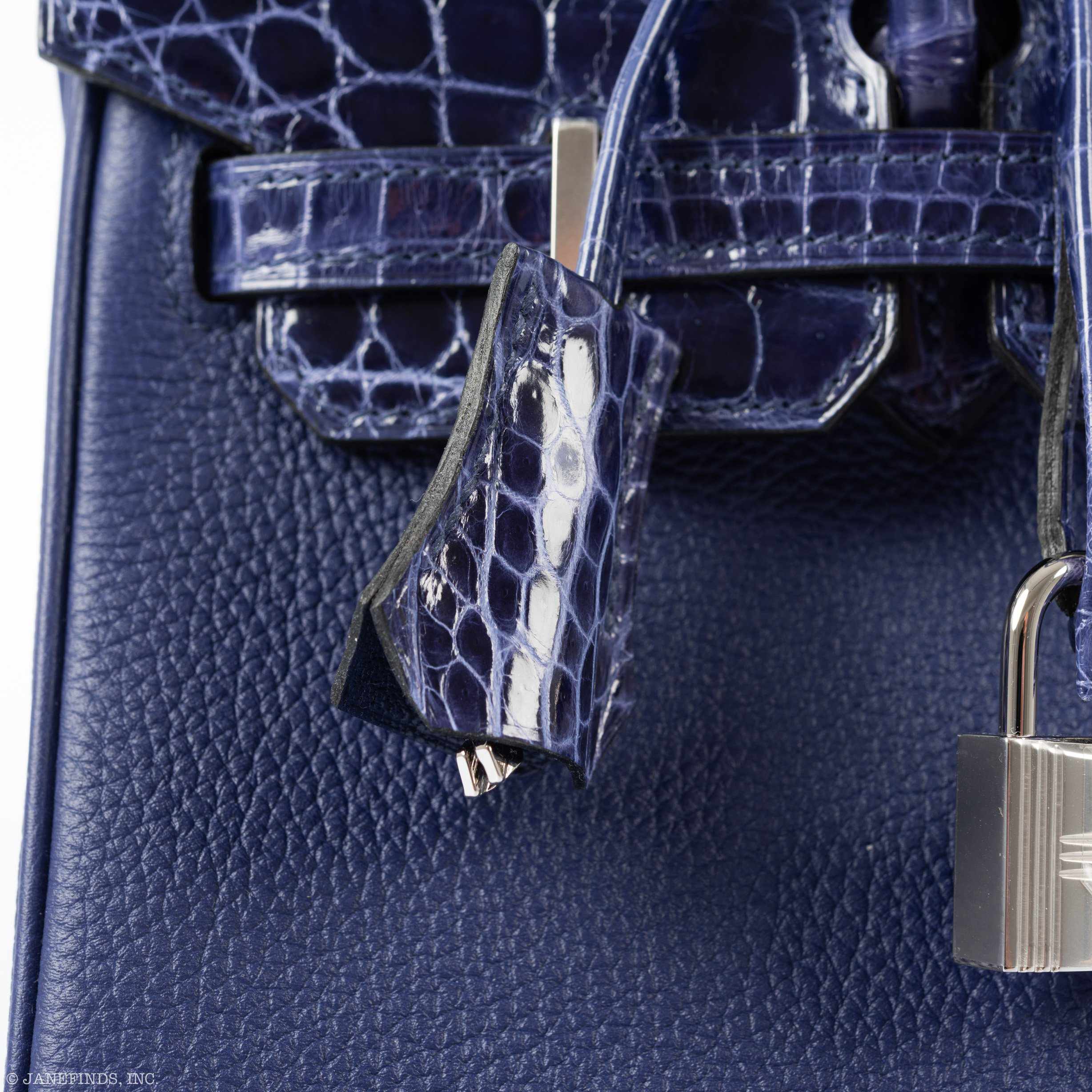 Hermès Birkin Touch 25 Blue Encre Togo & Niloticus Crocodile Palladium Hardware
