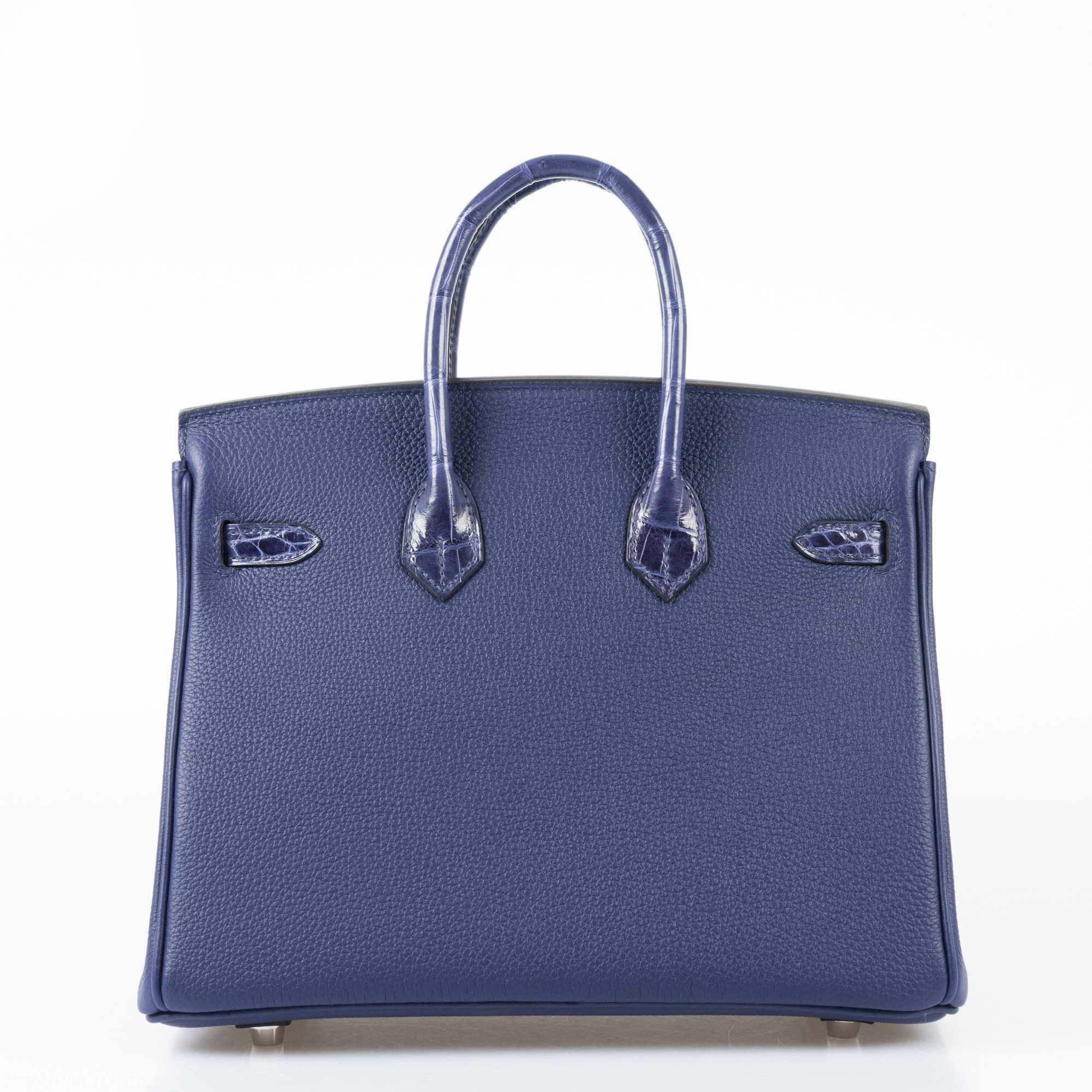 Hermès Birkin Touch 25 Blue Encre Togo & Niloticus Crocodile Palladium Hardware