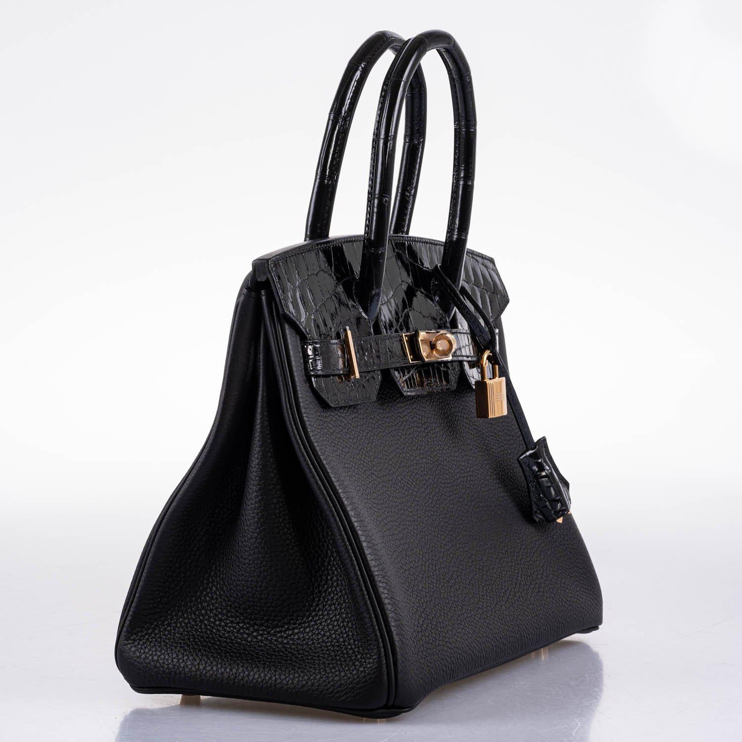 Hermès Birkin Touch 30 Black Novillo & Niloticus Crocodile Rose Gold Hardware