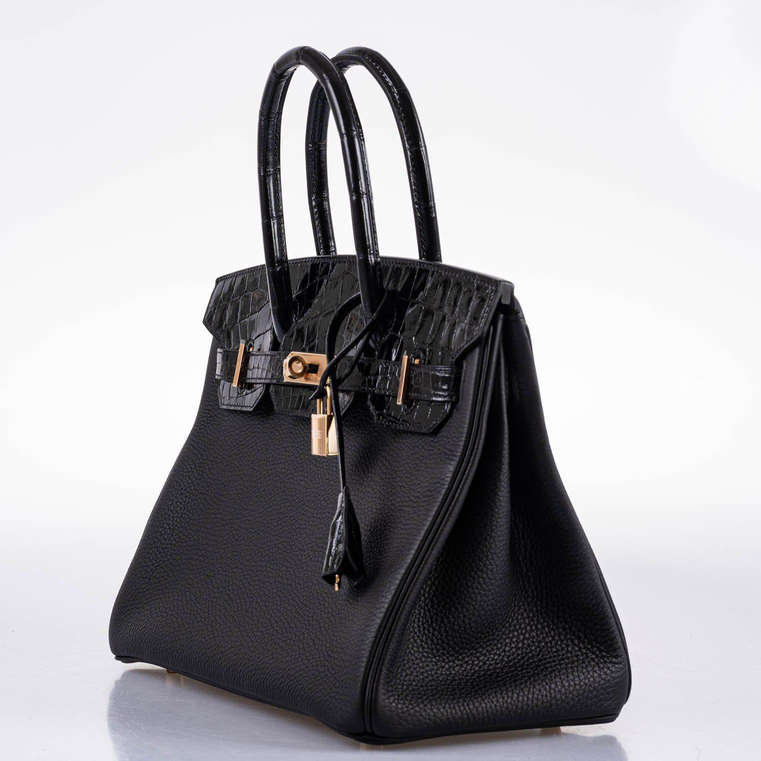Hermès Birkin Touch 30 Black Novillo & Niloticus Crocodile Rose Gold Hardware