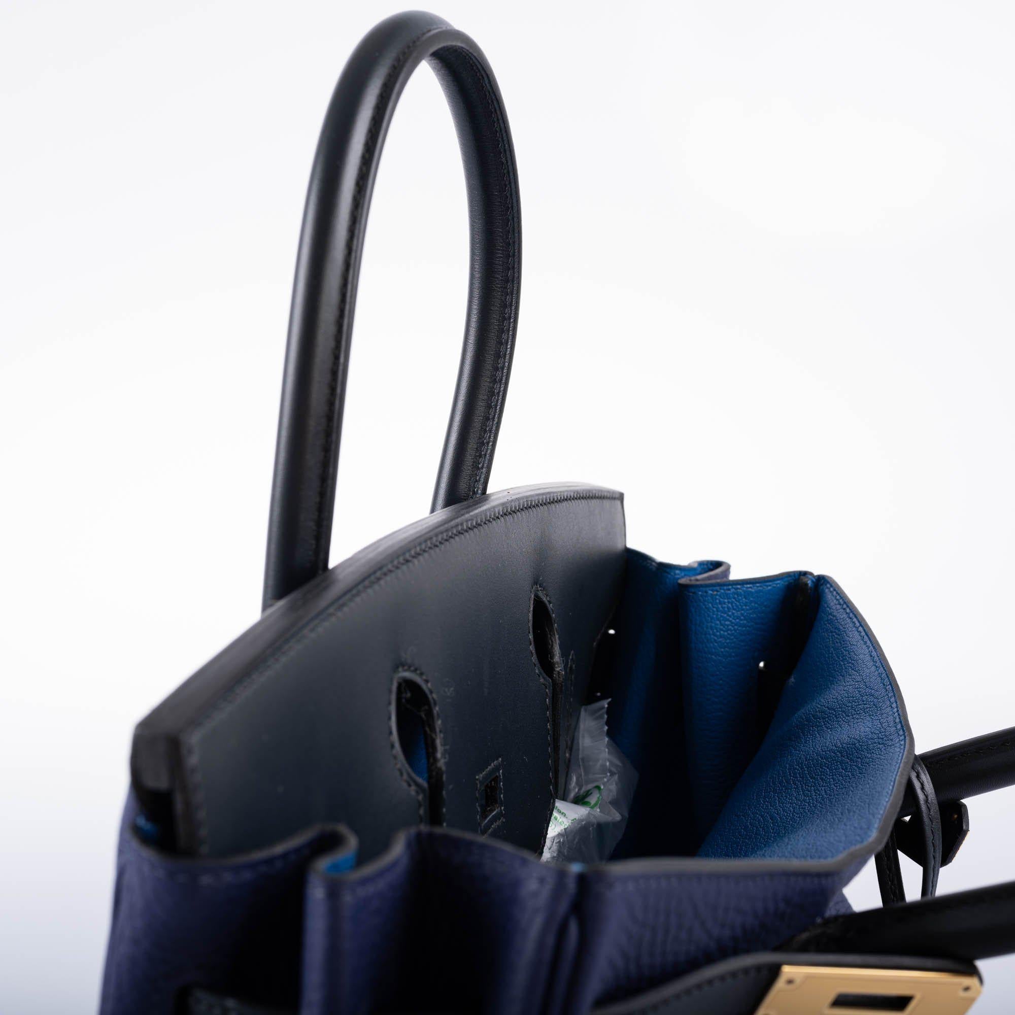 Hermès Birkin Touch 30 Bleu (Blue) Encre Sombrero & Bleu Obscur Taurillon Clemence Gold Hardware