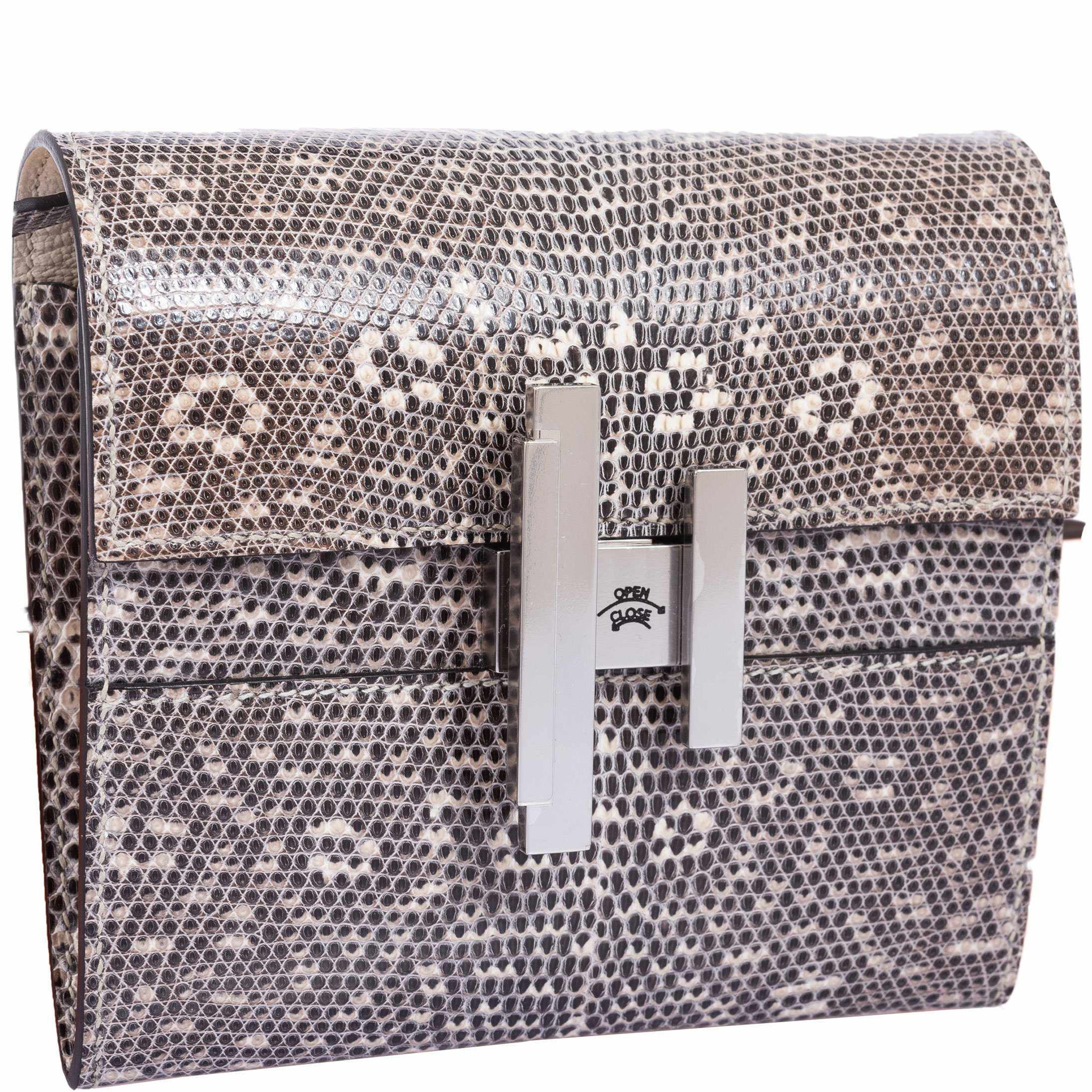 Hermes Kelly Pochette Bag Ombre Lizard Clutch Palladium Hardware