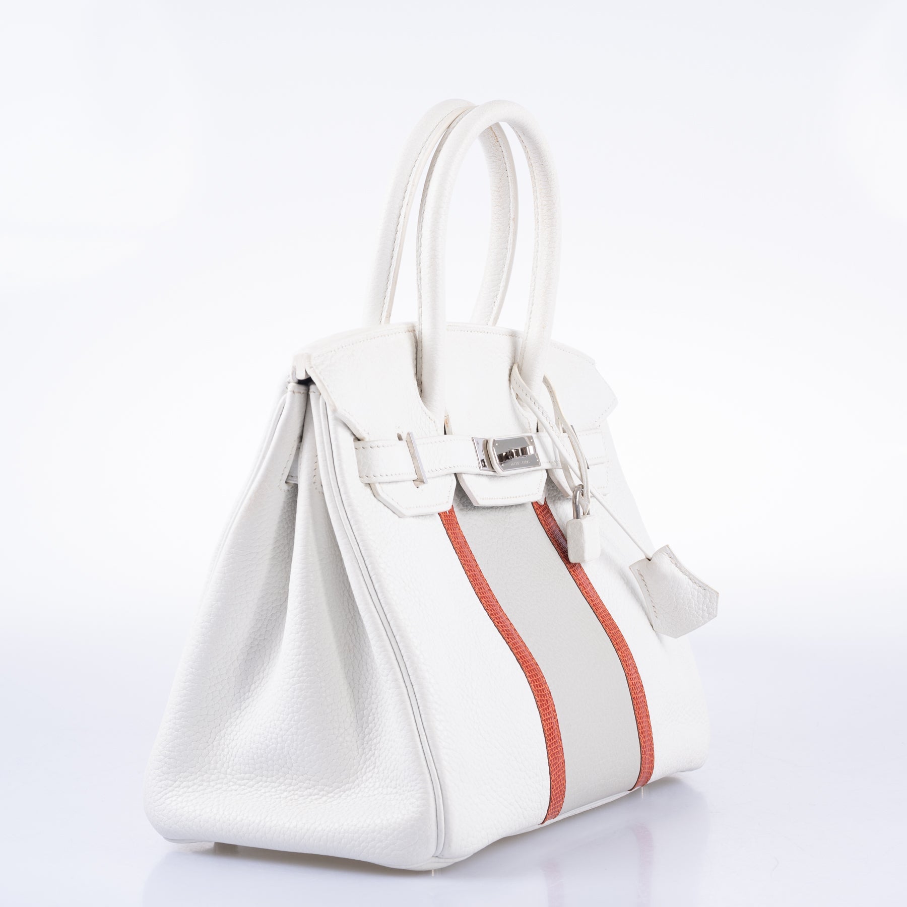 Hermès Club Birkin 30 White, Grey Clemence & Sanguine Lizard Palladium Hardware