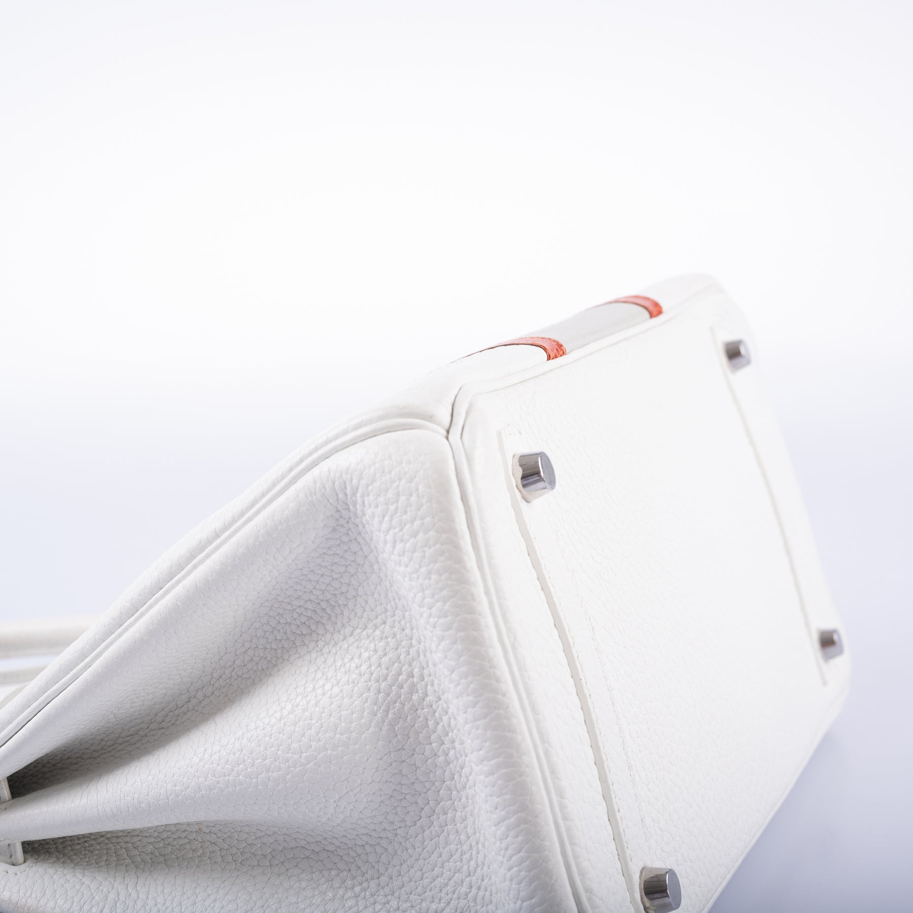 Hermès Club Birkin 30 White, Grey Clemence & Sanguine Lizard Palladium Hardware