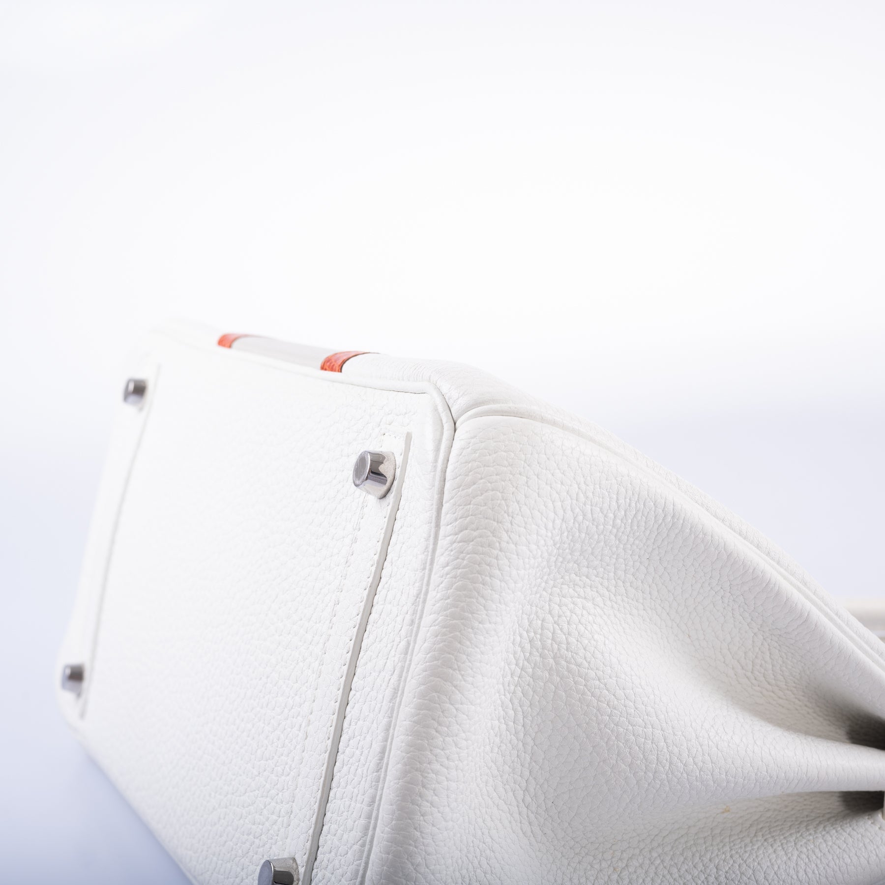 Hermès Club Birkin 30 White, Grey Clemence & Sanguine Lizard Palladium Hardware