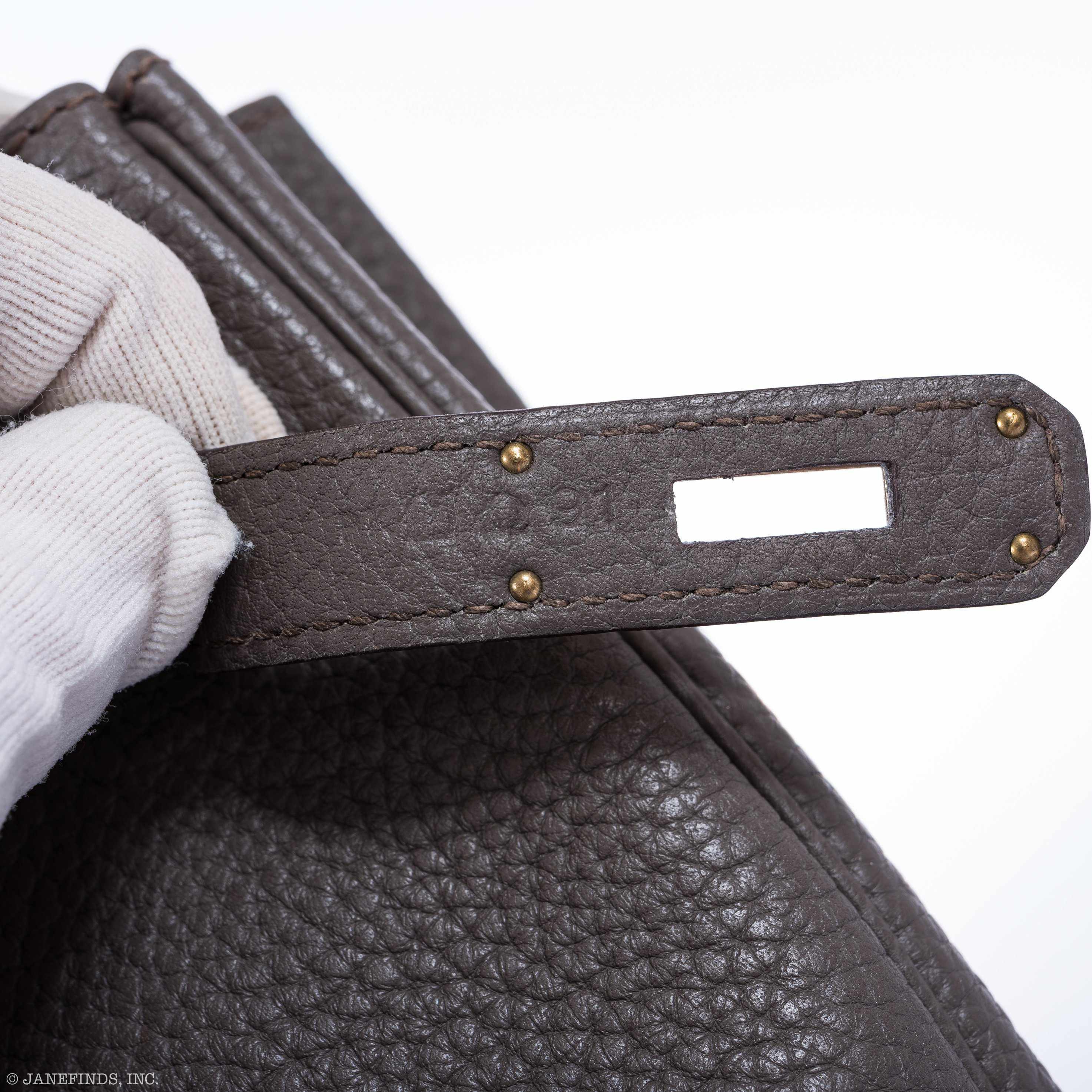 Hermès Club Birkin 35 Tri-Color Etain & Graphite Clemence, Gris Fonce Lizard Permabrass Hardware