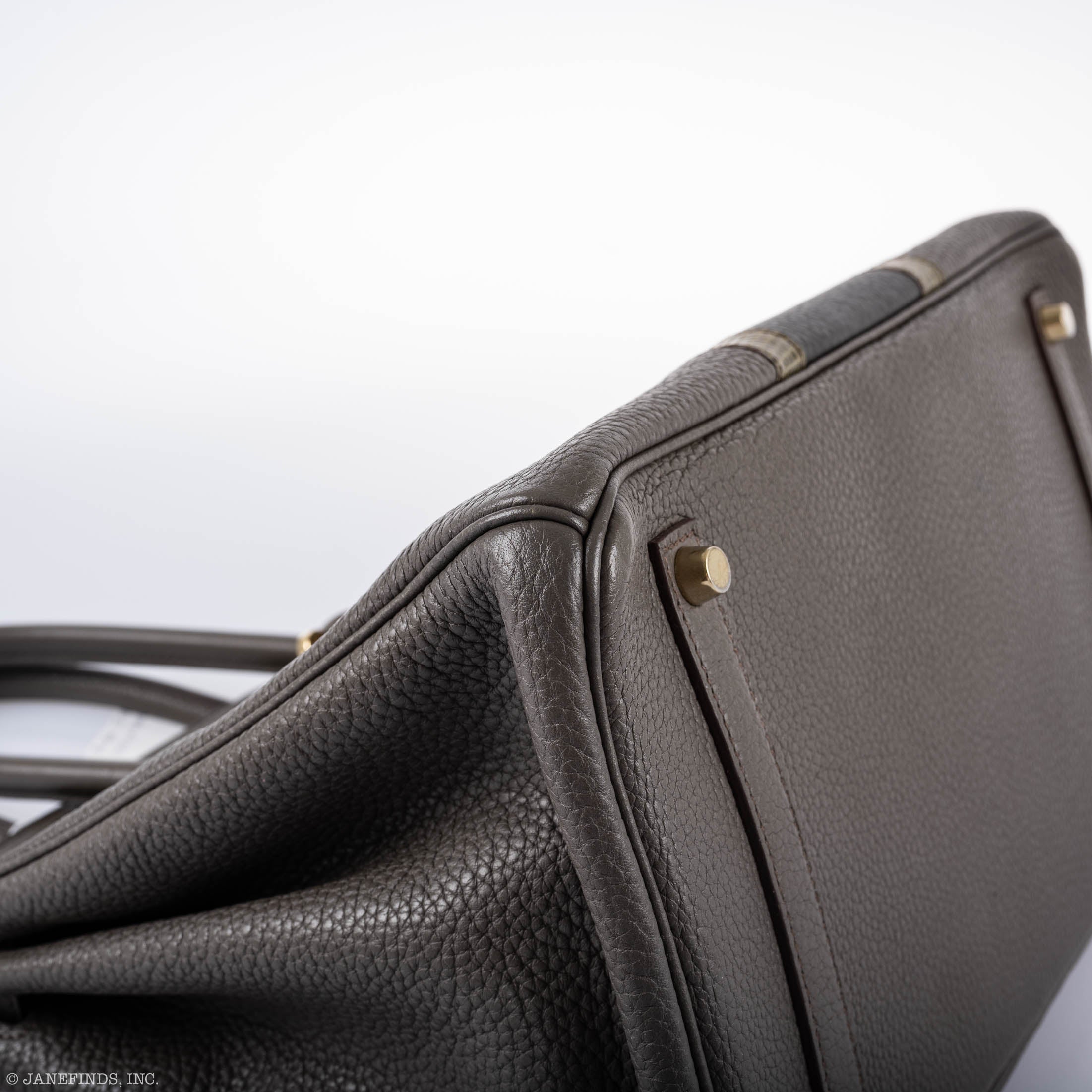 Hermès Club Birkin 35 Tri-Color Etain & Graphite Clemence, Gris Fonce Lizard Permabrass Hardware