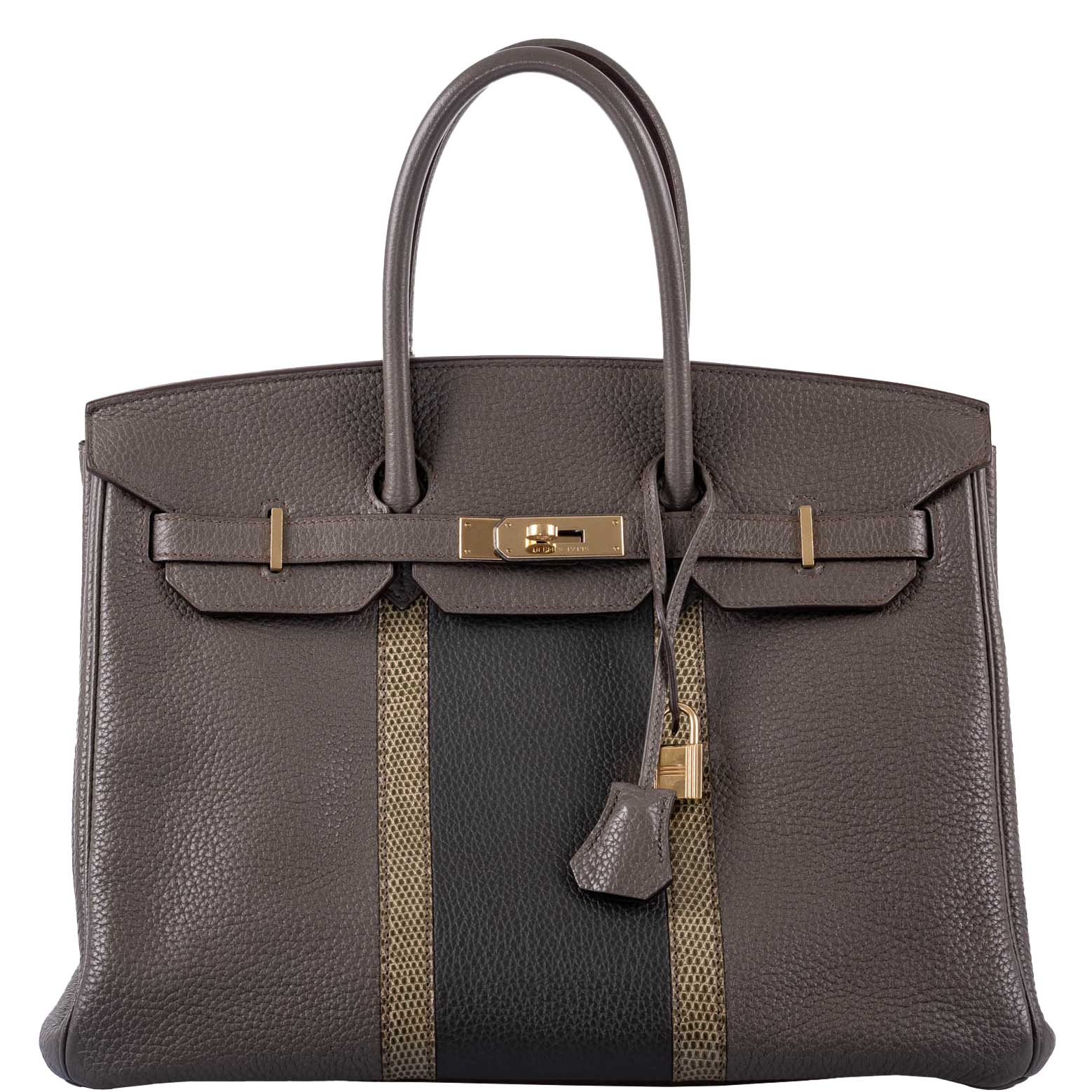 Hermès HERMES BIRKIN BAG 35 Tri-color Clémence, chèvre, Lizard / Tin,  Graphite and Dark Gray Golden Grey Leather Exotic leather ref.176440 - Joli  Closet
