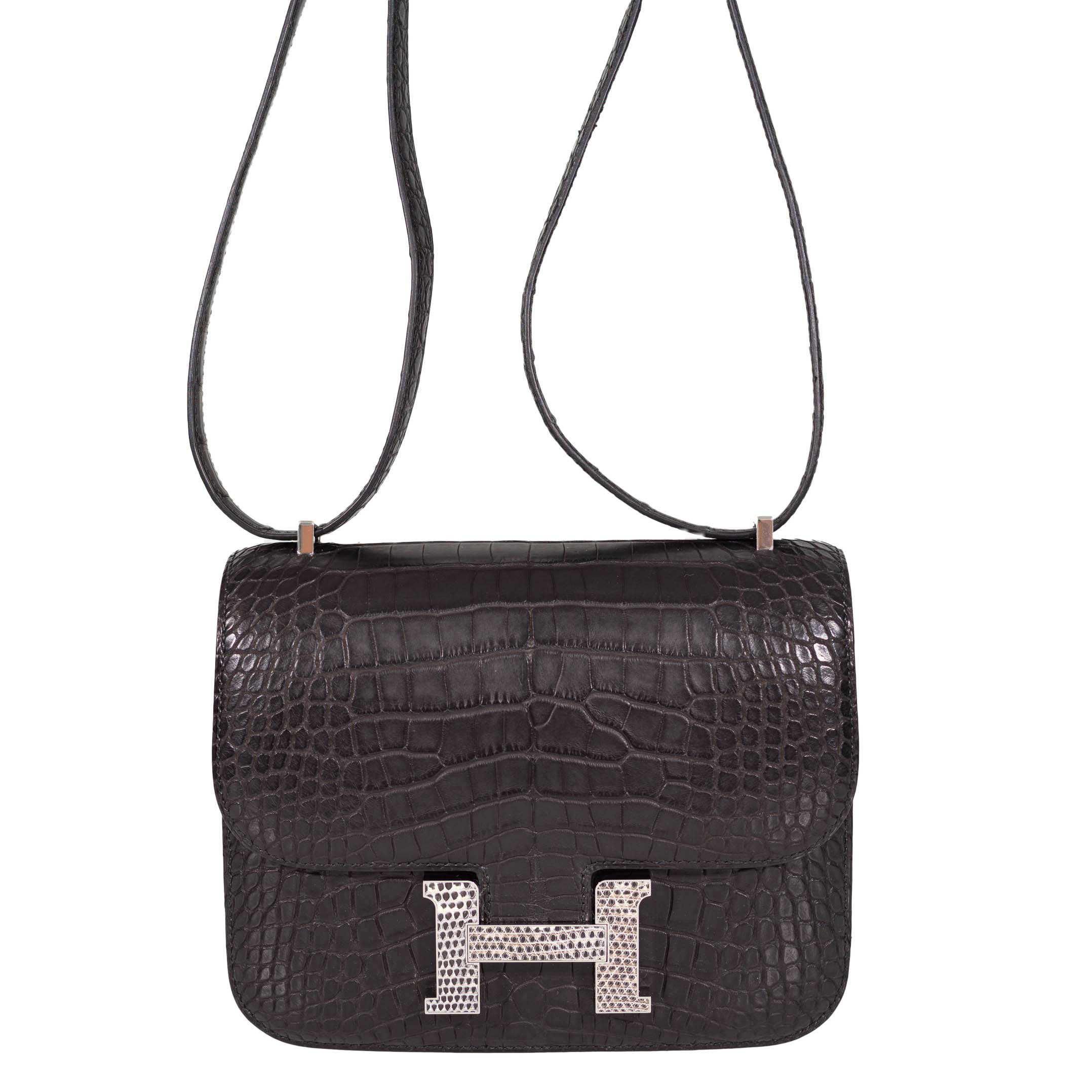 Hermès Constance 18 Mini Noir Matte Alligator with Lizard Buckle Palladium Hardware