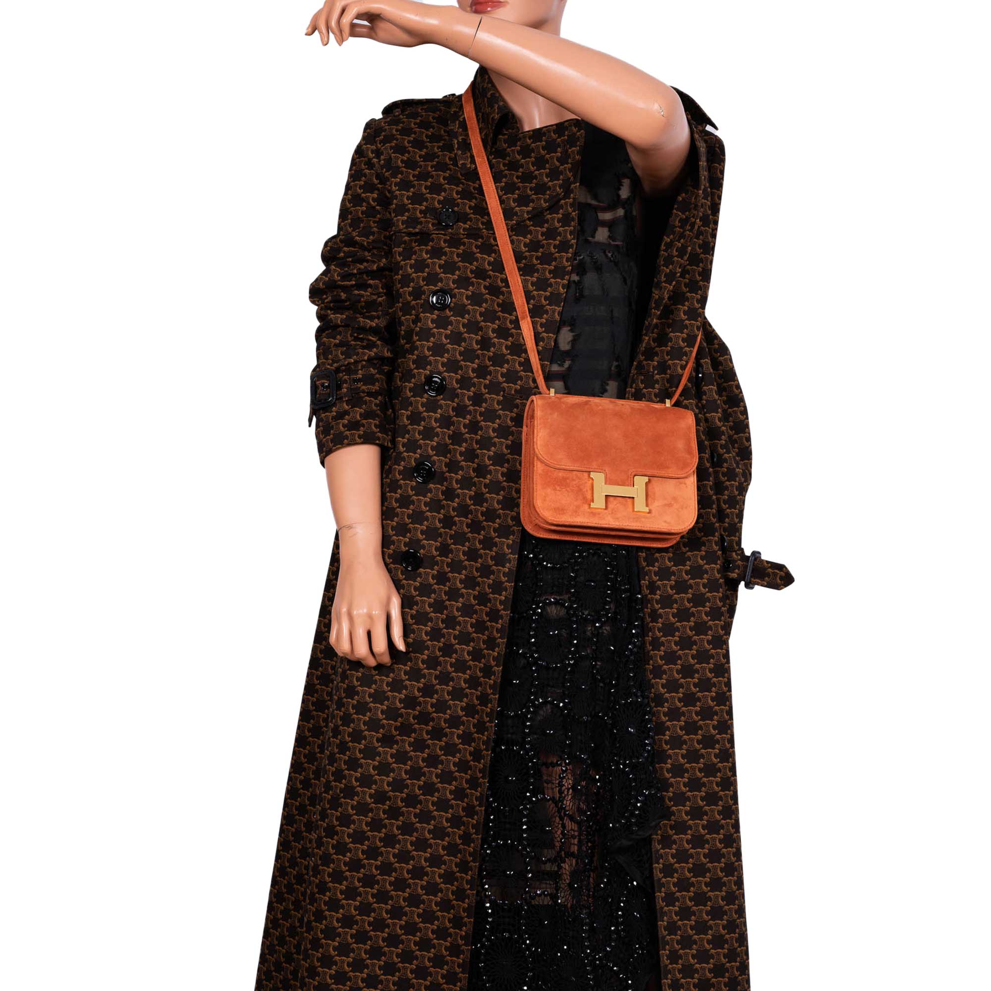 Hermès Constance 18 Paprika Doblis Suede with Gold Hardware