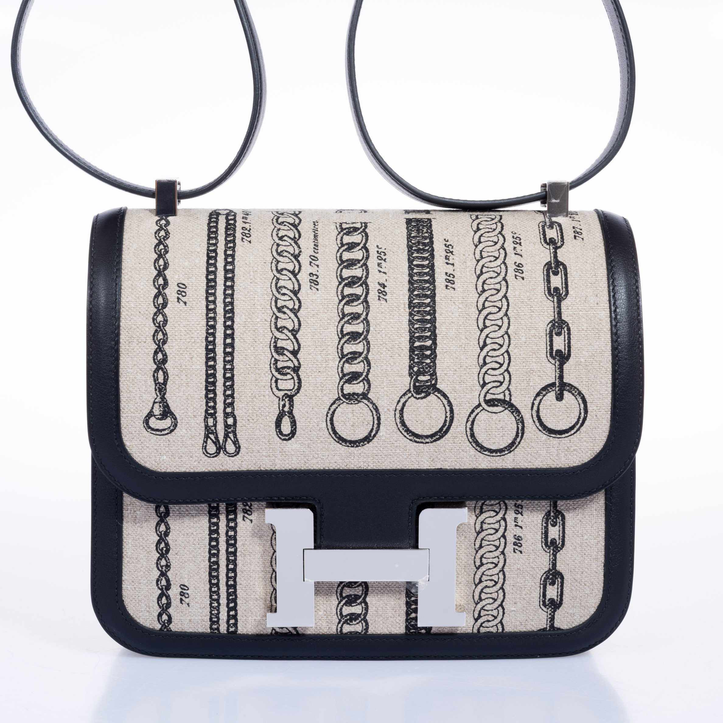 Hermès Constance 24 De Camp Déchaînée Ficelle Toile/Noir Swift Palladium Hardware