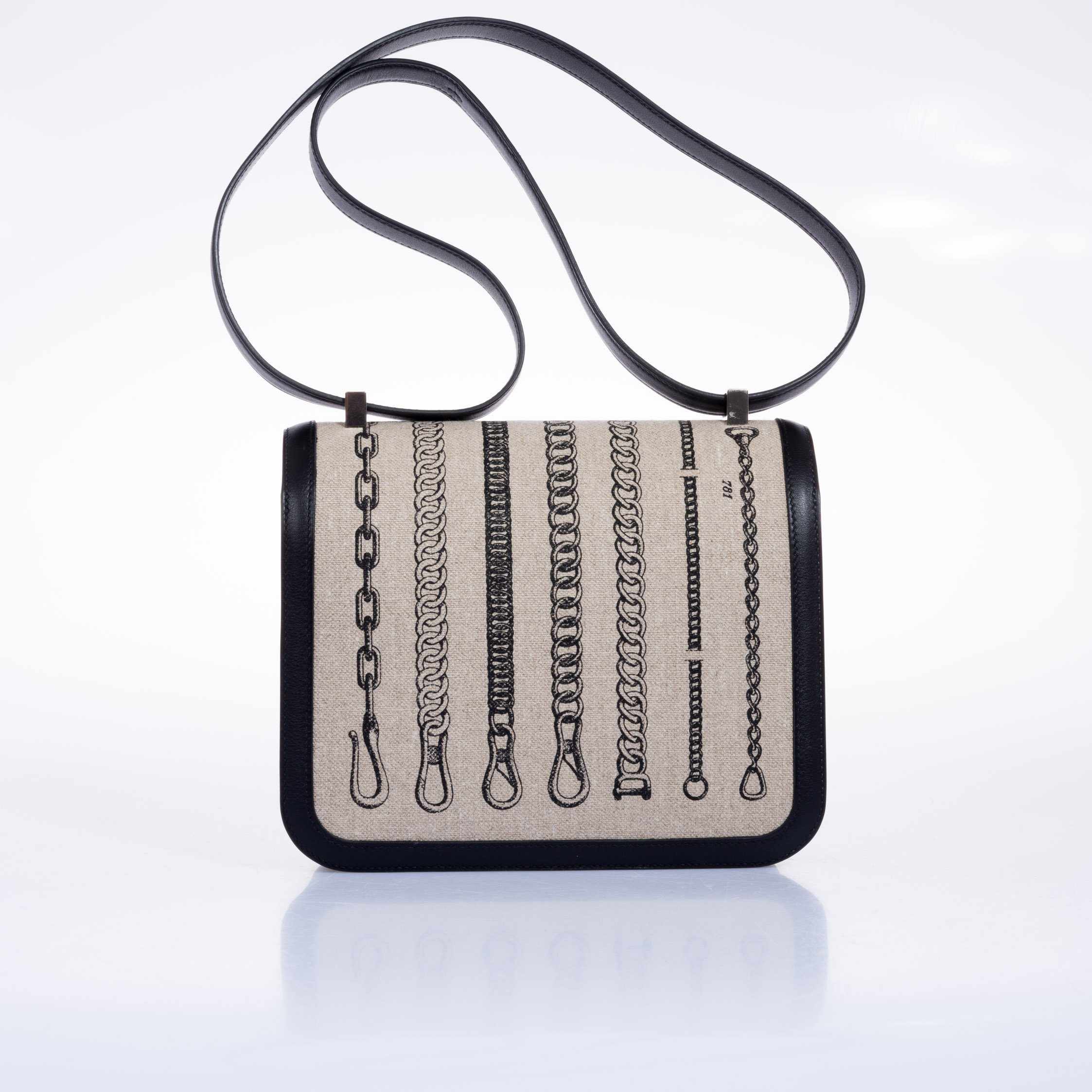 Hermès Constance 24 De Camp Déchaînée Ficelle Toile/Noir Swift Palladium Hardware