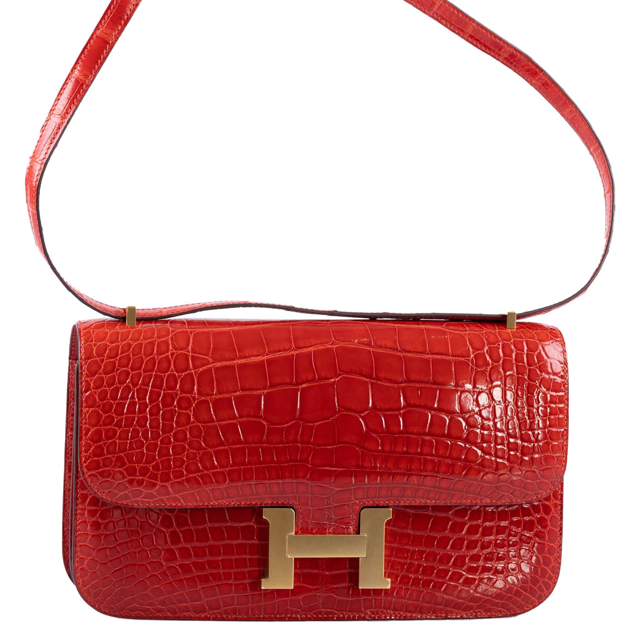 Hermès Constance Elan 25 Rouge de Coeur Shiny Alligator Gold Hardware