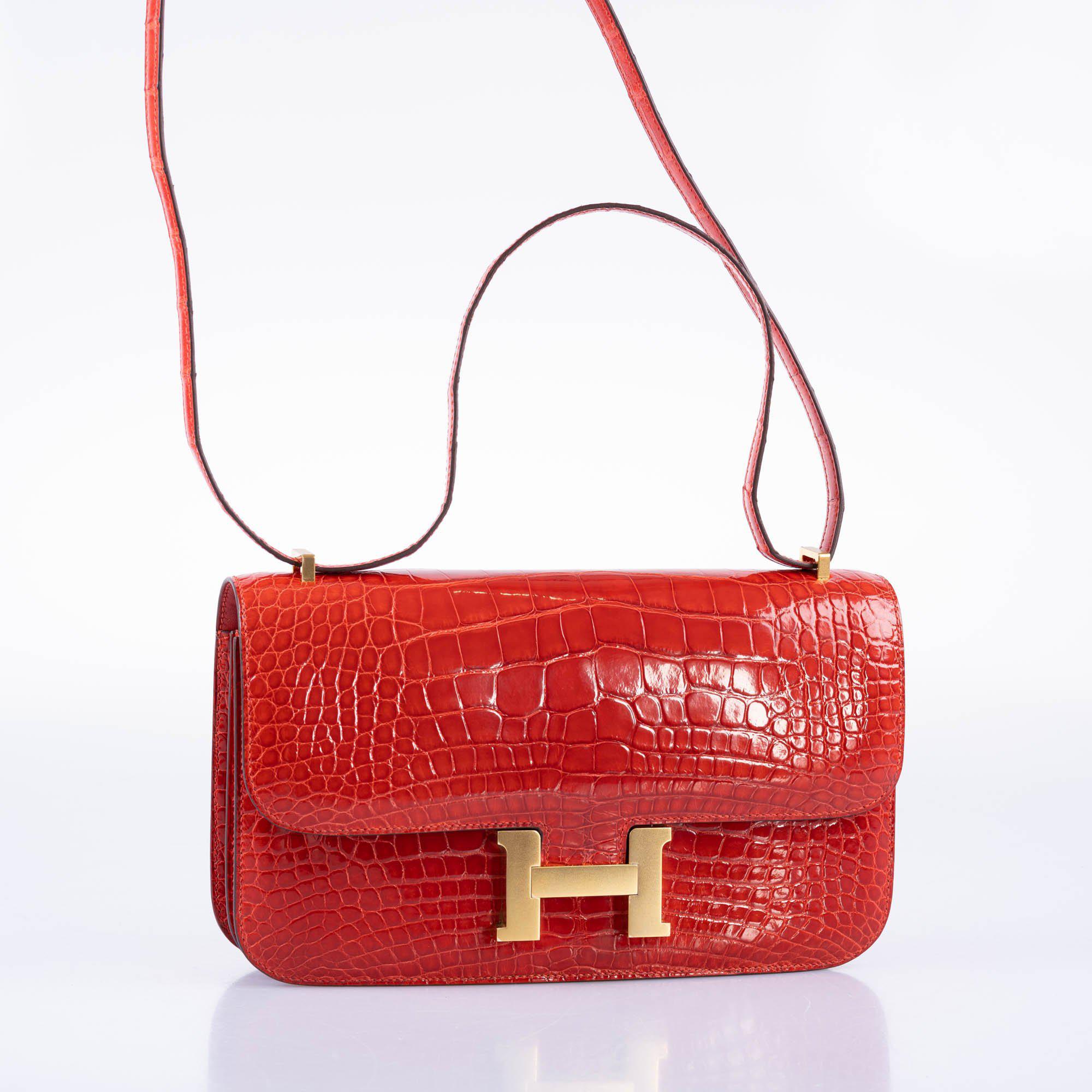 Hermès Constance Elan 25 Rouge de Coeur Shiny Alligator Gold Hardware
