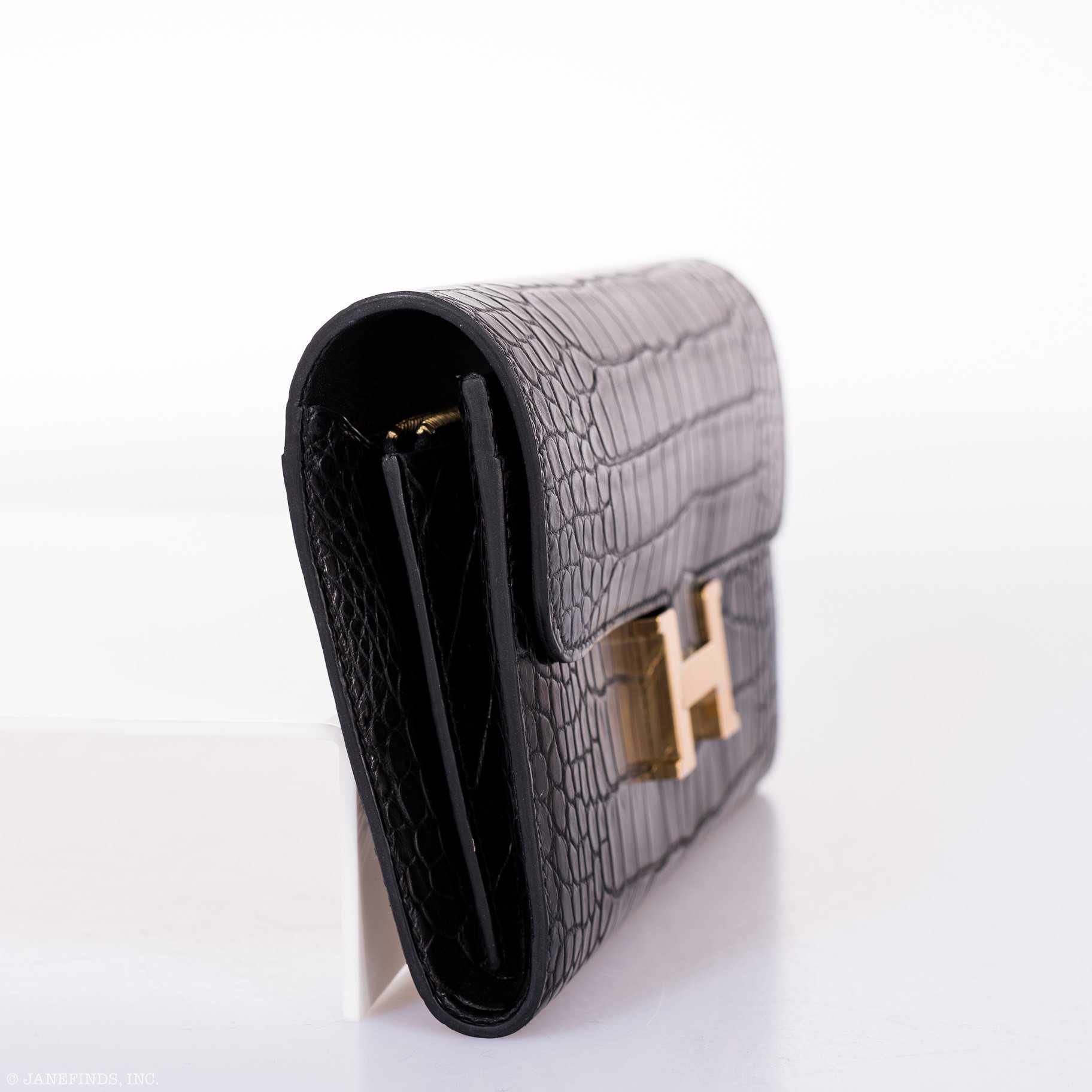 Hermès Constance Long Wallet Black Matte Alligator Gold Hardware