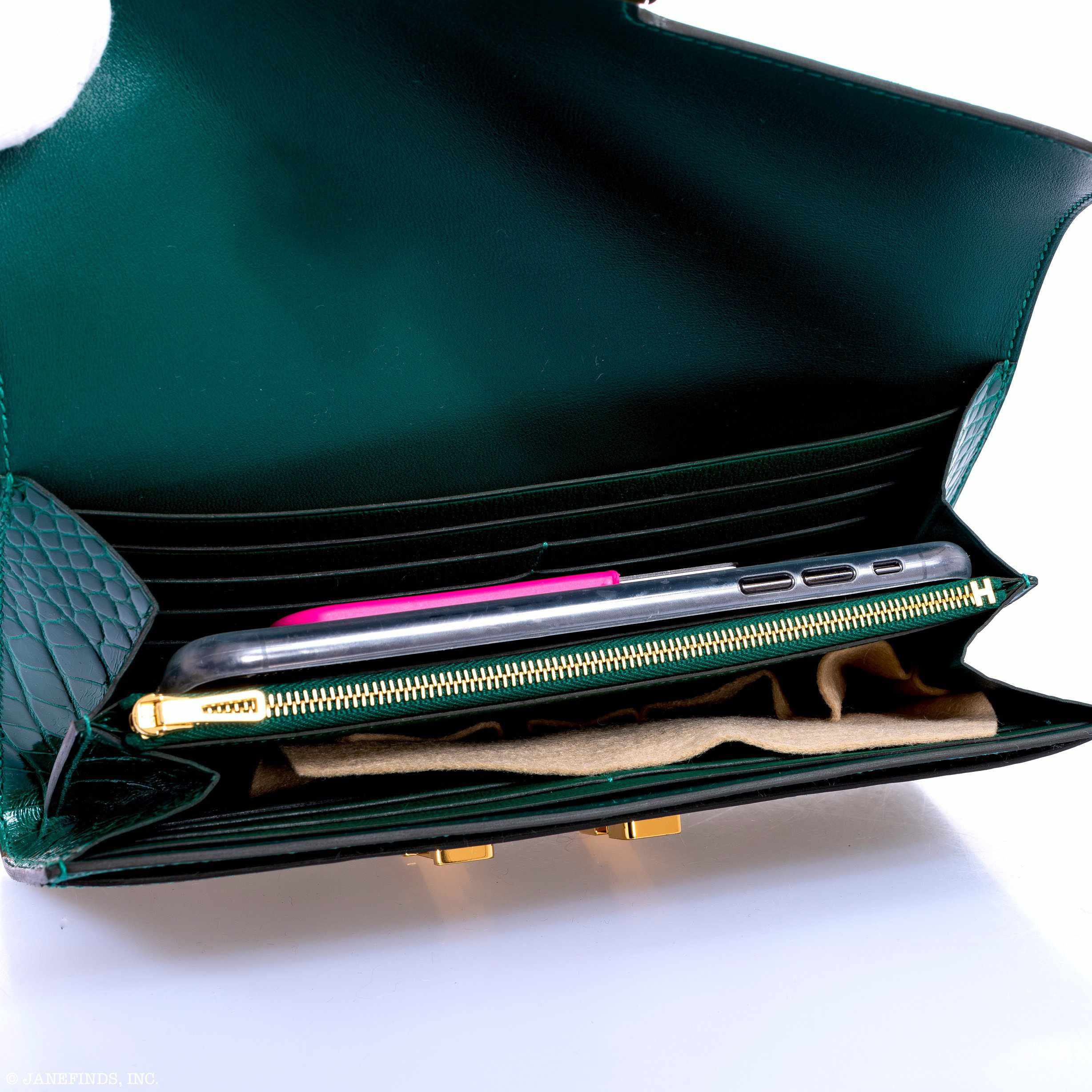 Hermès Constance Long Wallet Polished Emerald Alligator Gold Plated 'H' Closure