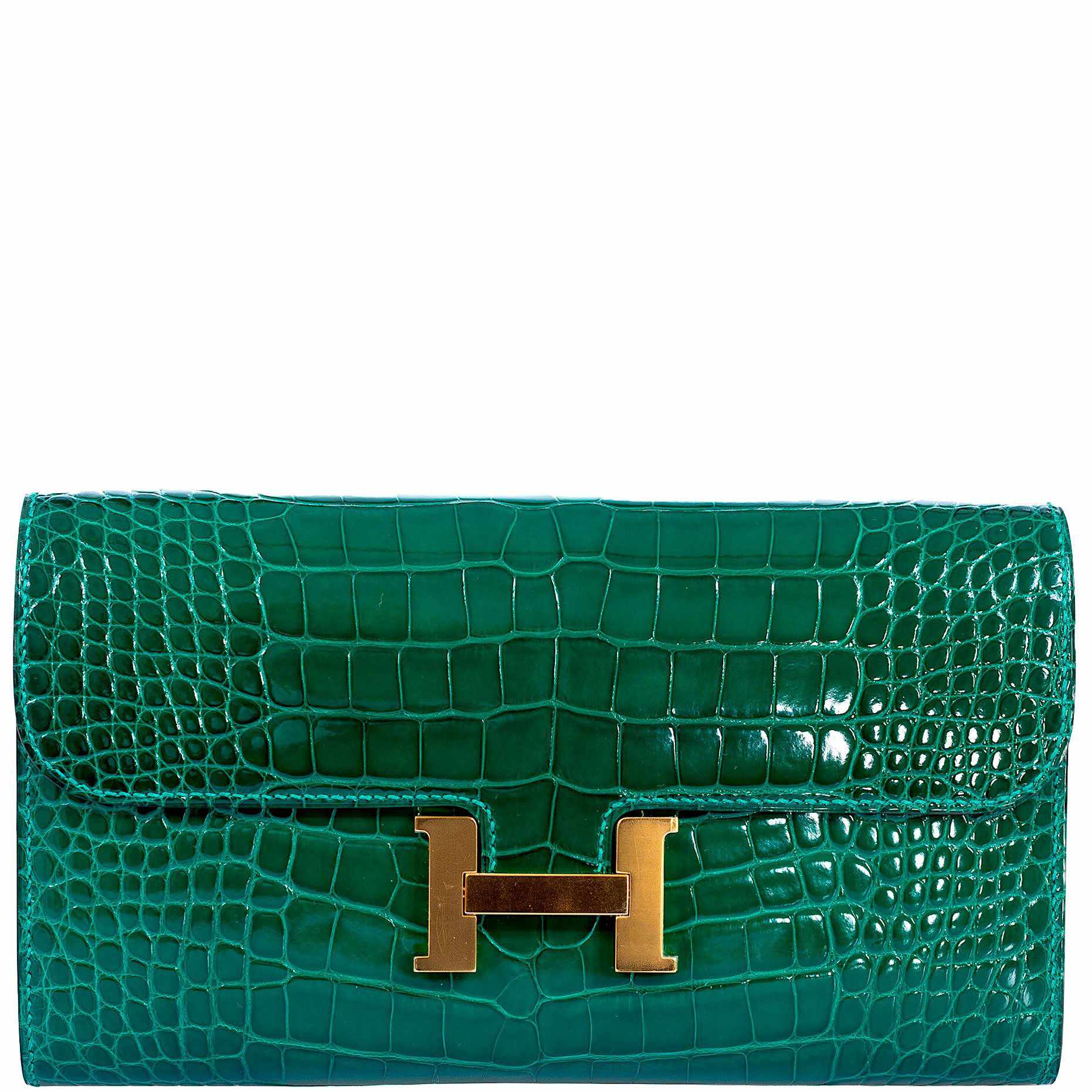 Hermès Constance Long Wallet Polished Emerald Alligator Gold Plated 'H