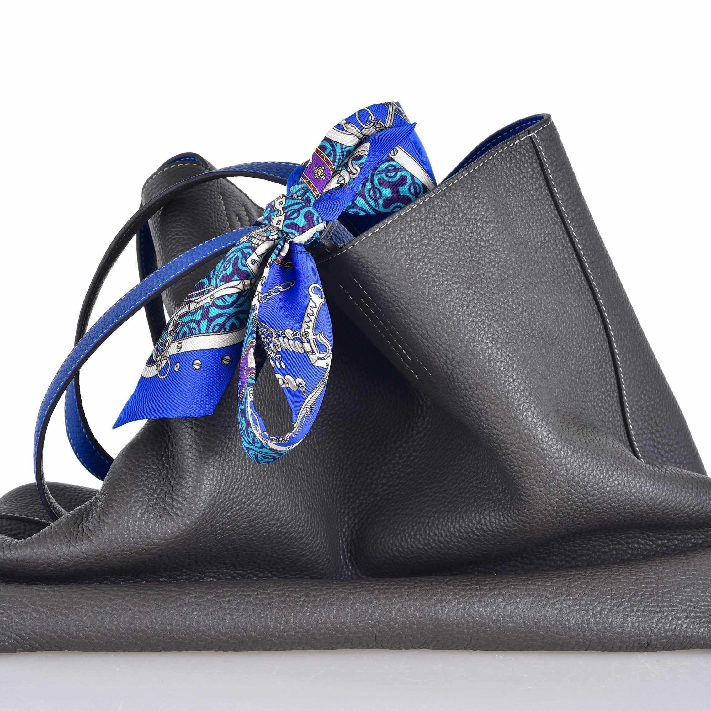 Hermès Double Sens 45 Tote Blue Electric And Etain Grey Clemence Reversible