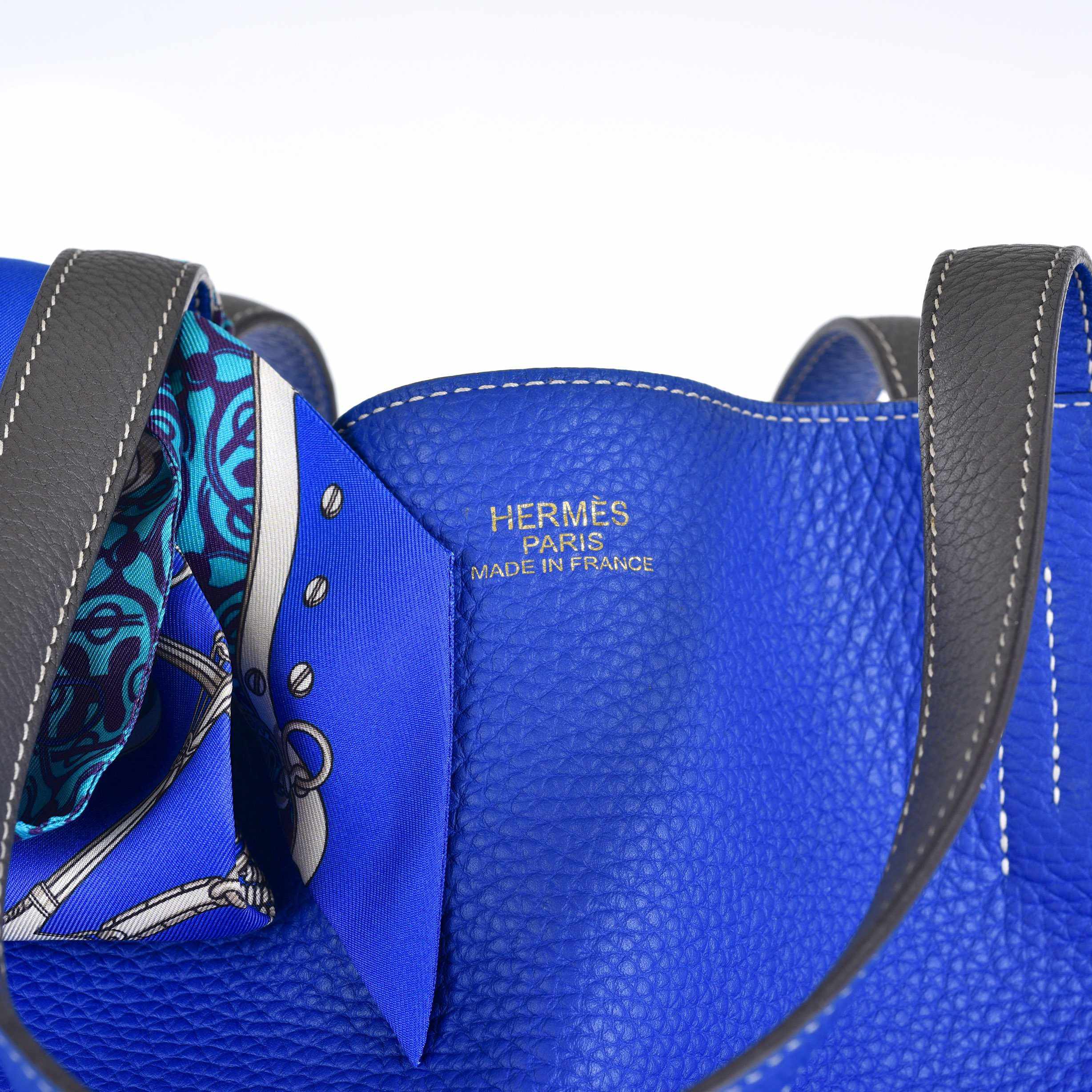 Hermès Double Sens 45 Tote Blue Electric And Etain Grey Clemence Reversible