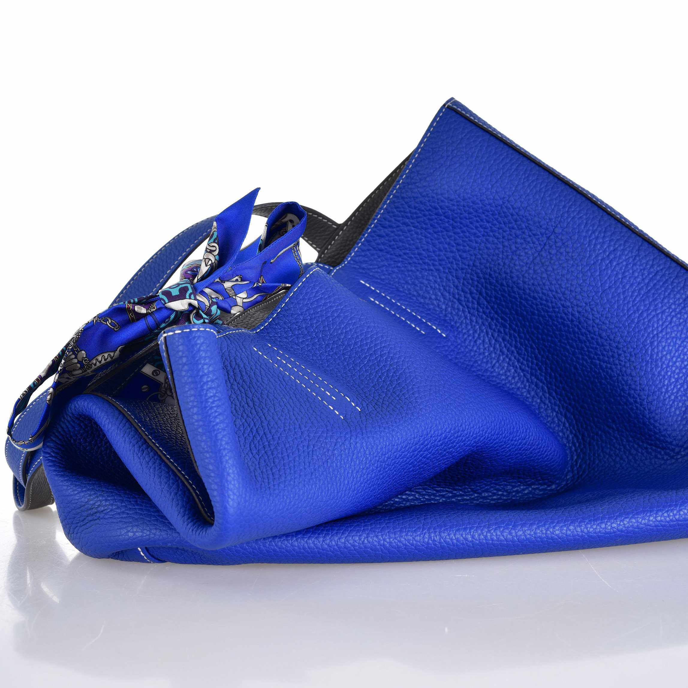 Hermès Double Sens 45 Tote Blue Electric And Etain Grey Clemence Reversible