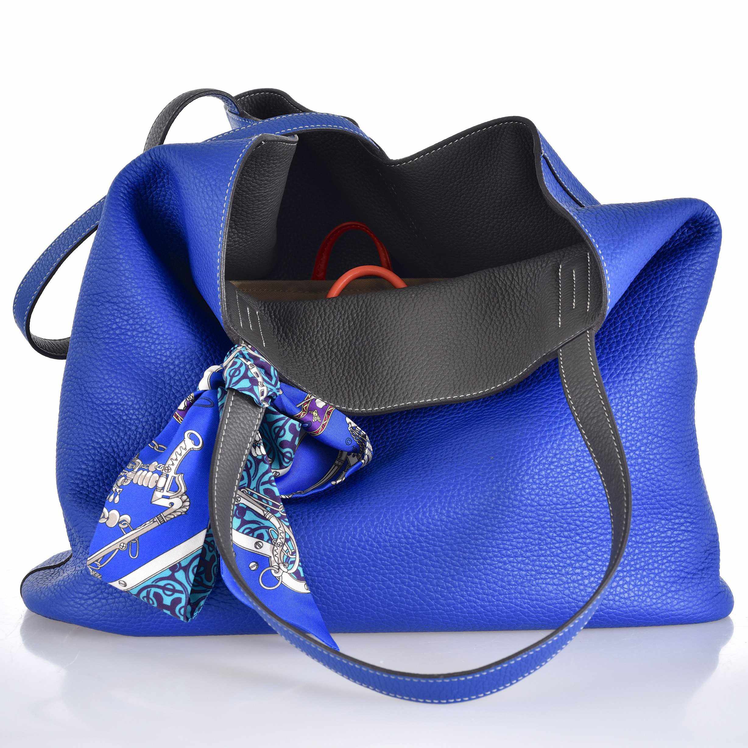 Hermès Double Sens 45 Tote Blue Electric And Etain Grey Clemence Reversible