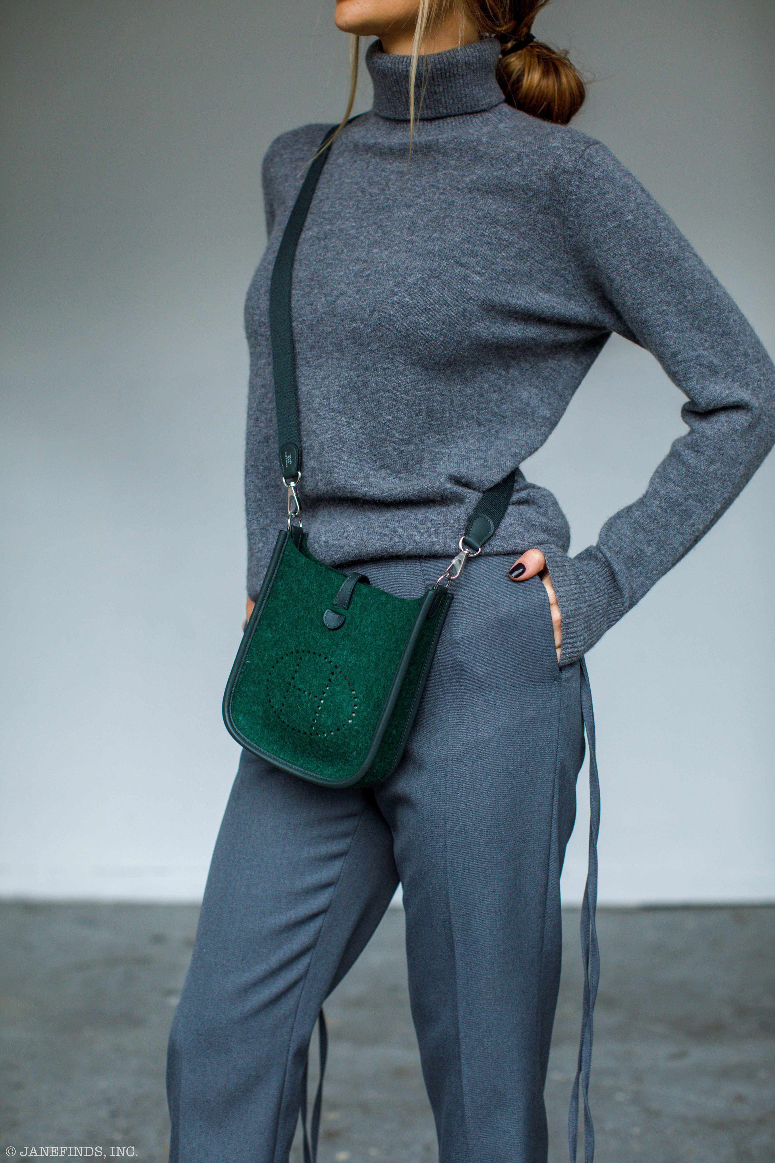 Hermès Evelyne TPM 16 Vert Fonce Feutre Wool & Vert Anglaise Swift Palladium Hardware - 2019