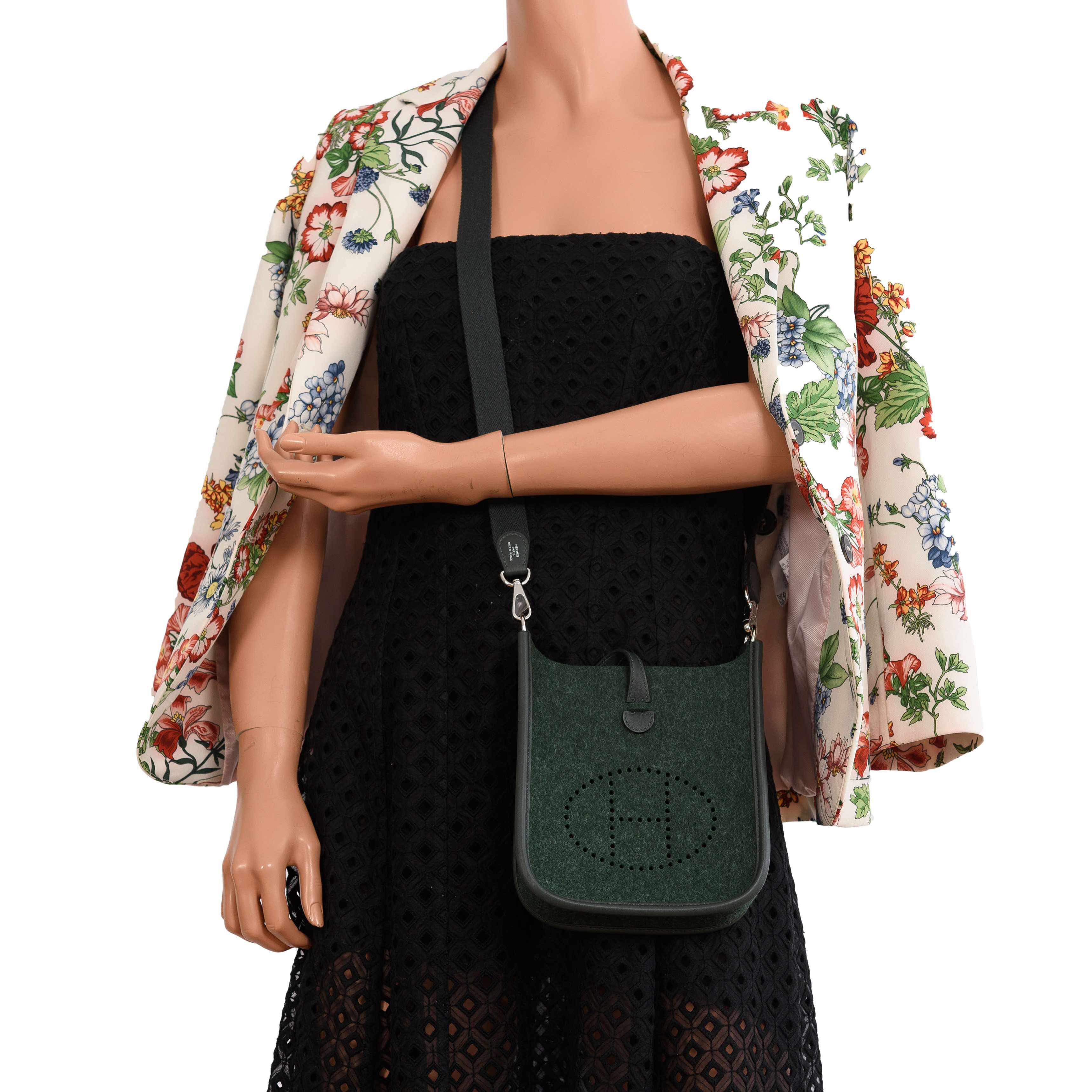 Hermès Evelyne TPM 16 Vert Fonce Feutre Wool & Vert Anglaise Swift Palladium Hardware - 2019