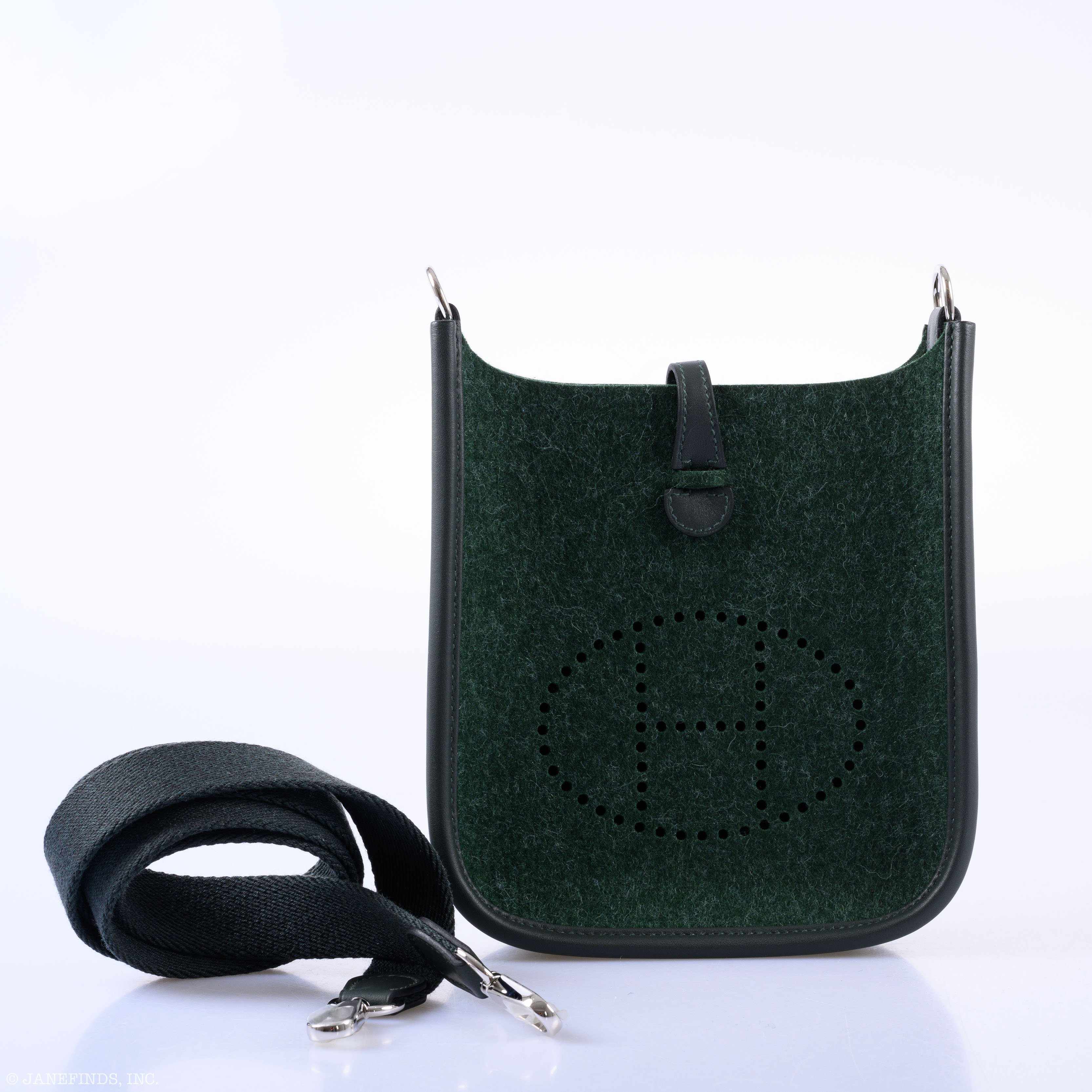 Hermès Evelyne TPM 16 Vert Fonce Feutre Wool & Vert Anglaise Swift Palladium Hardware - 2019