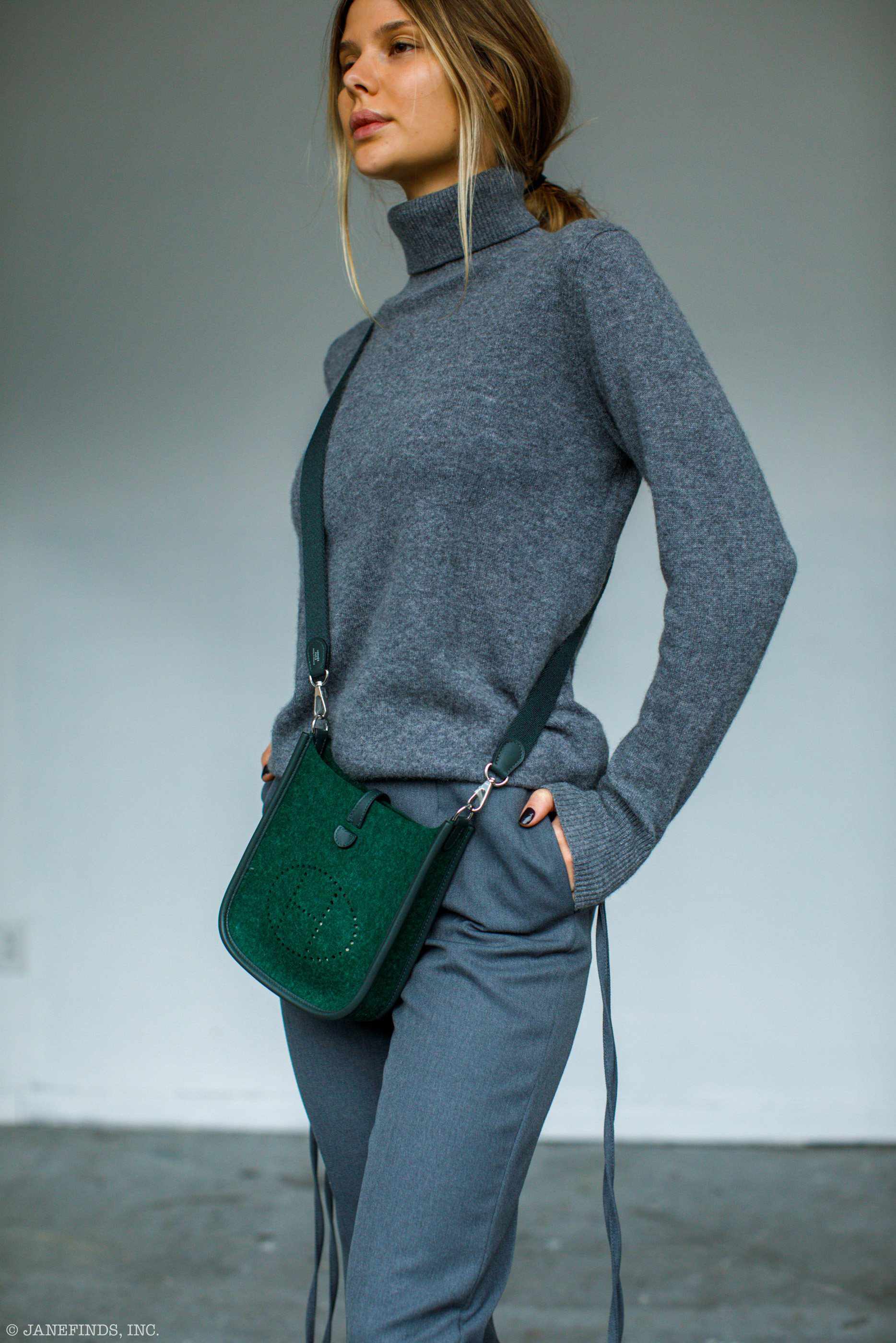 Hermès Evelyne TPM 16 Vert Fonce Feutre Wool & Vert Anglaise Swift Palladium Hardware - 2019
