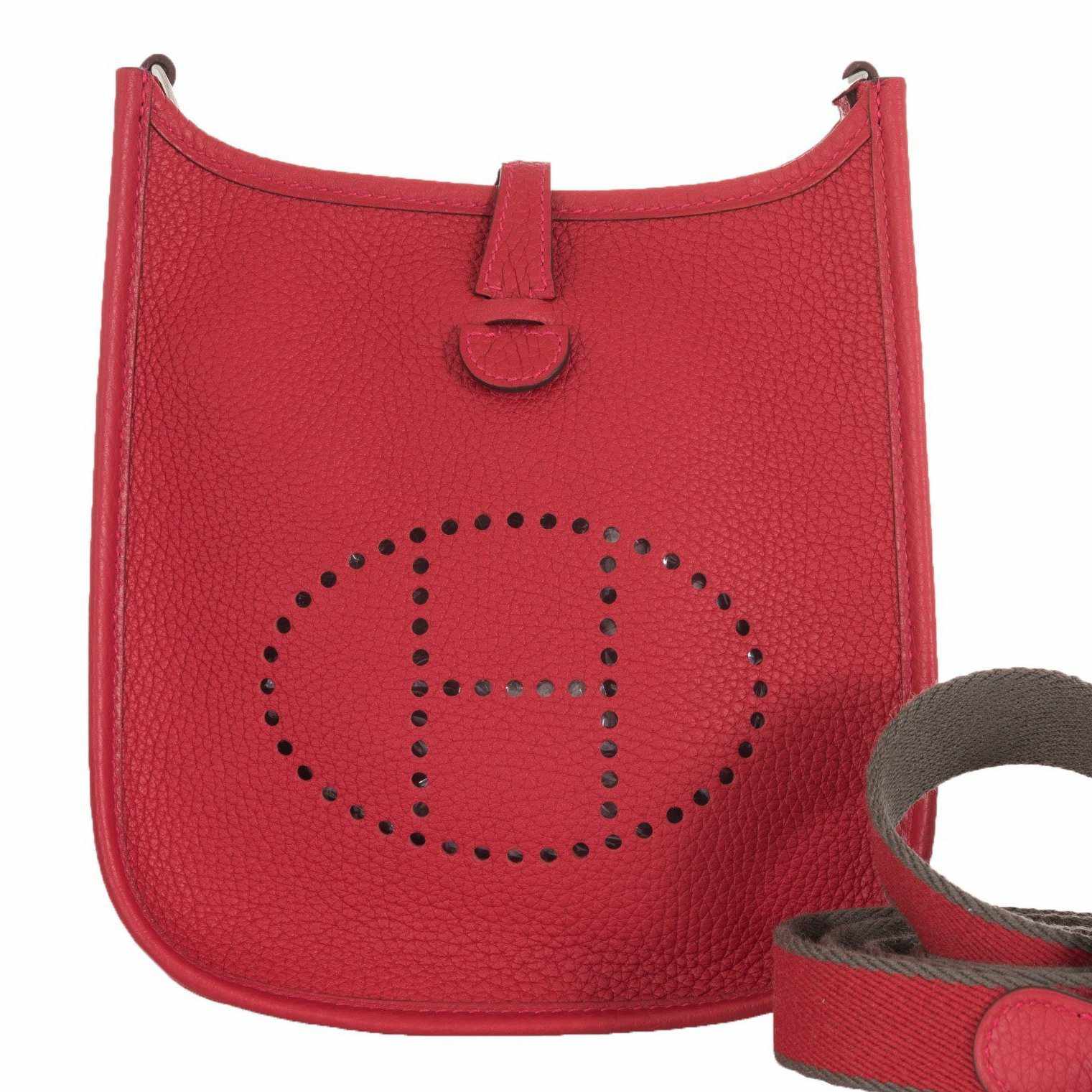 Hermes Evelyne Bag Clemence Leather Palladium Hardware In Red
