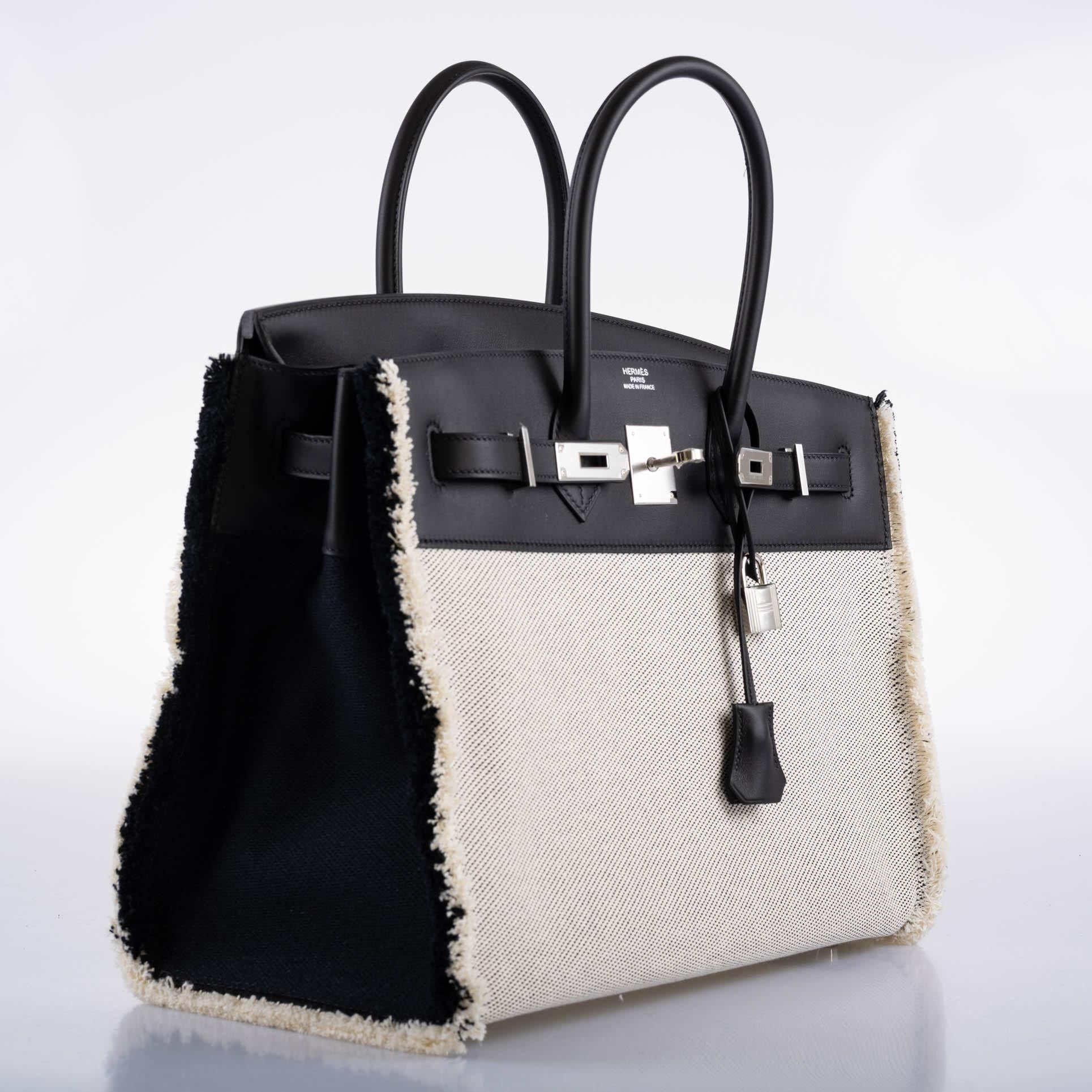 Hermès Fray Fray Birkin 35 Black Swift & Toile H with Palladium Hardware - 2021, Z