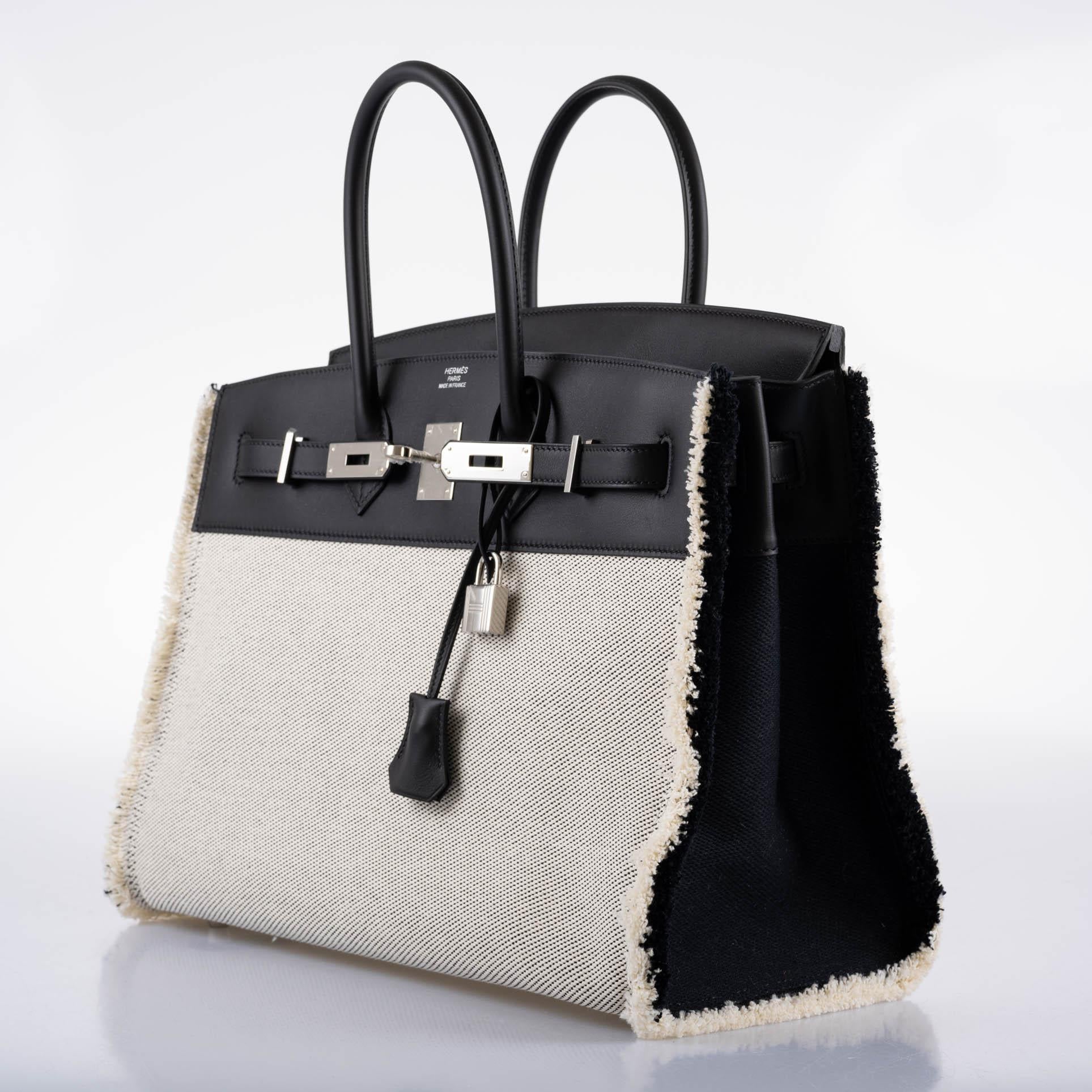 Hermès Fray Fray Birkin 35 Black Swift & Toile H with Palladium Hardware - 2021, Z