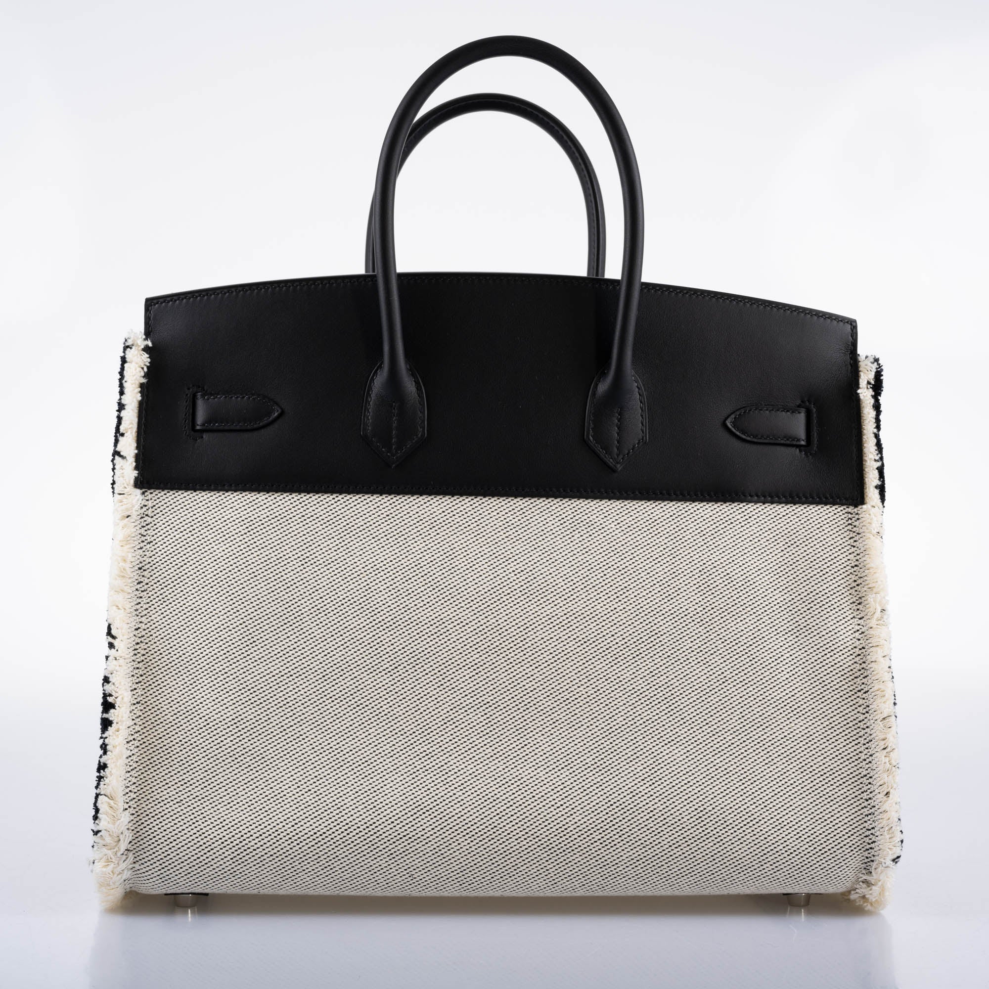 Hermès Fray Fray Birkin 35 Black Swift & Toile H with Palladium Hardware - 2021, Z